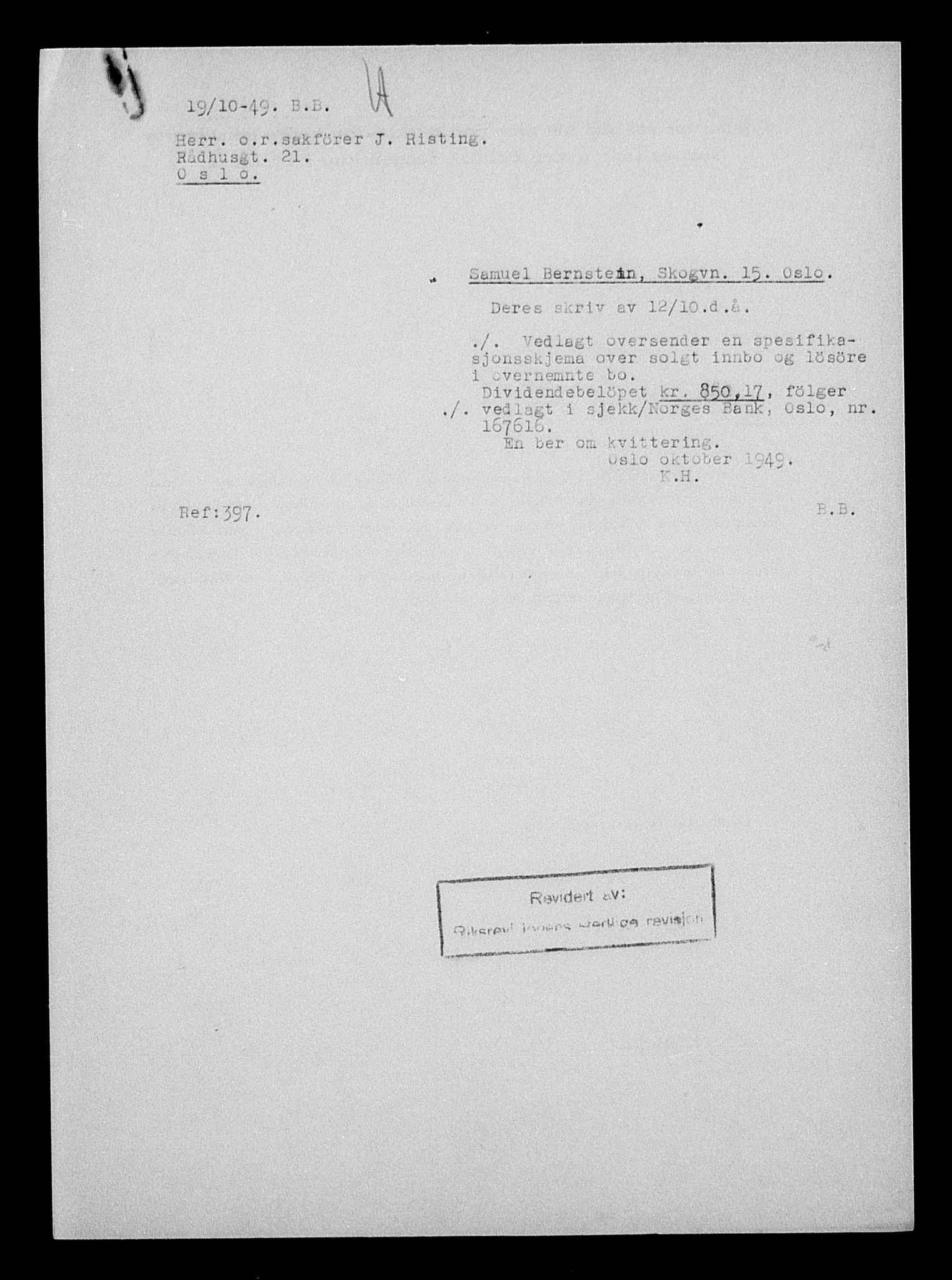 Justisdepartementet, Tilbakeføringskontoret for inndratte formuer, AV/RA-S-1564/H/Hc/Hcc/L0923: --, 1945-1947, p. 568