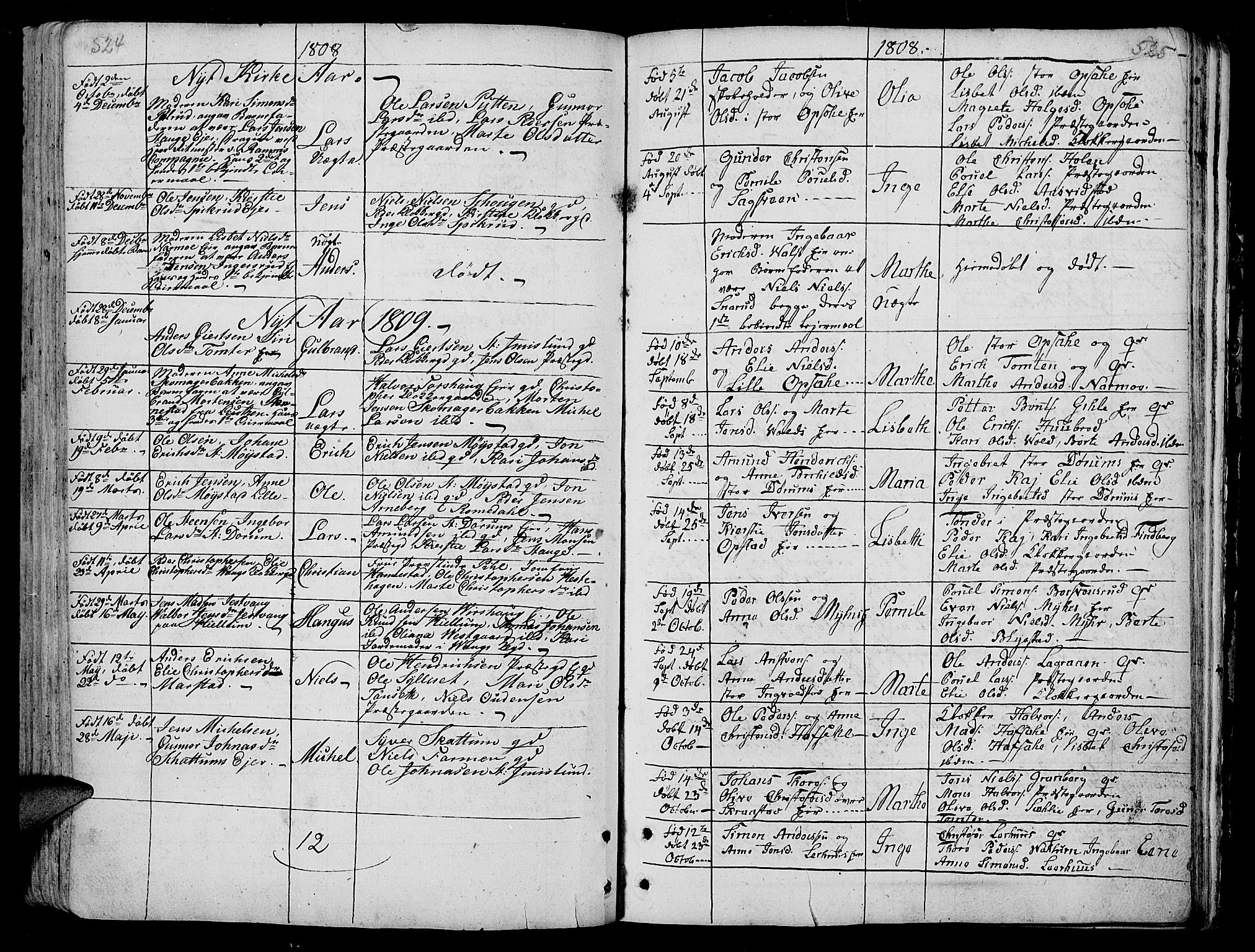 Vang prestekontor, Hedmark, AV/SAH-PREST-008/H/Ha/Haa/L0005: Parish register (official) no. 5, 1732-1809, p. 524-525