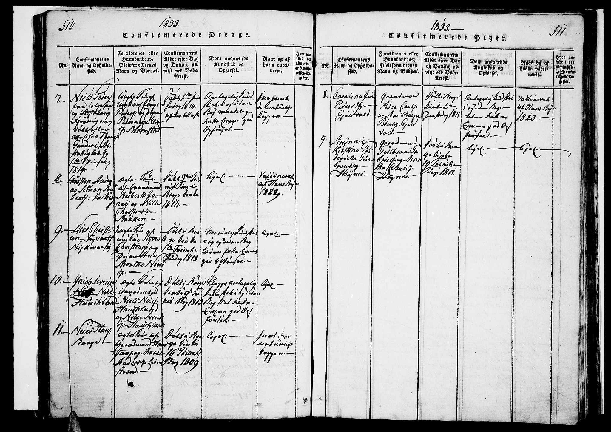 Ministerialprotokoller, klokkerbøker og fødselsregistre - Nordland, SAT/A-1459/880/L1130: Parish register (official) no. 880A04, 1821-1843, p. 510-511