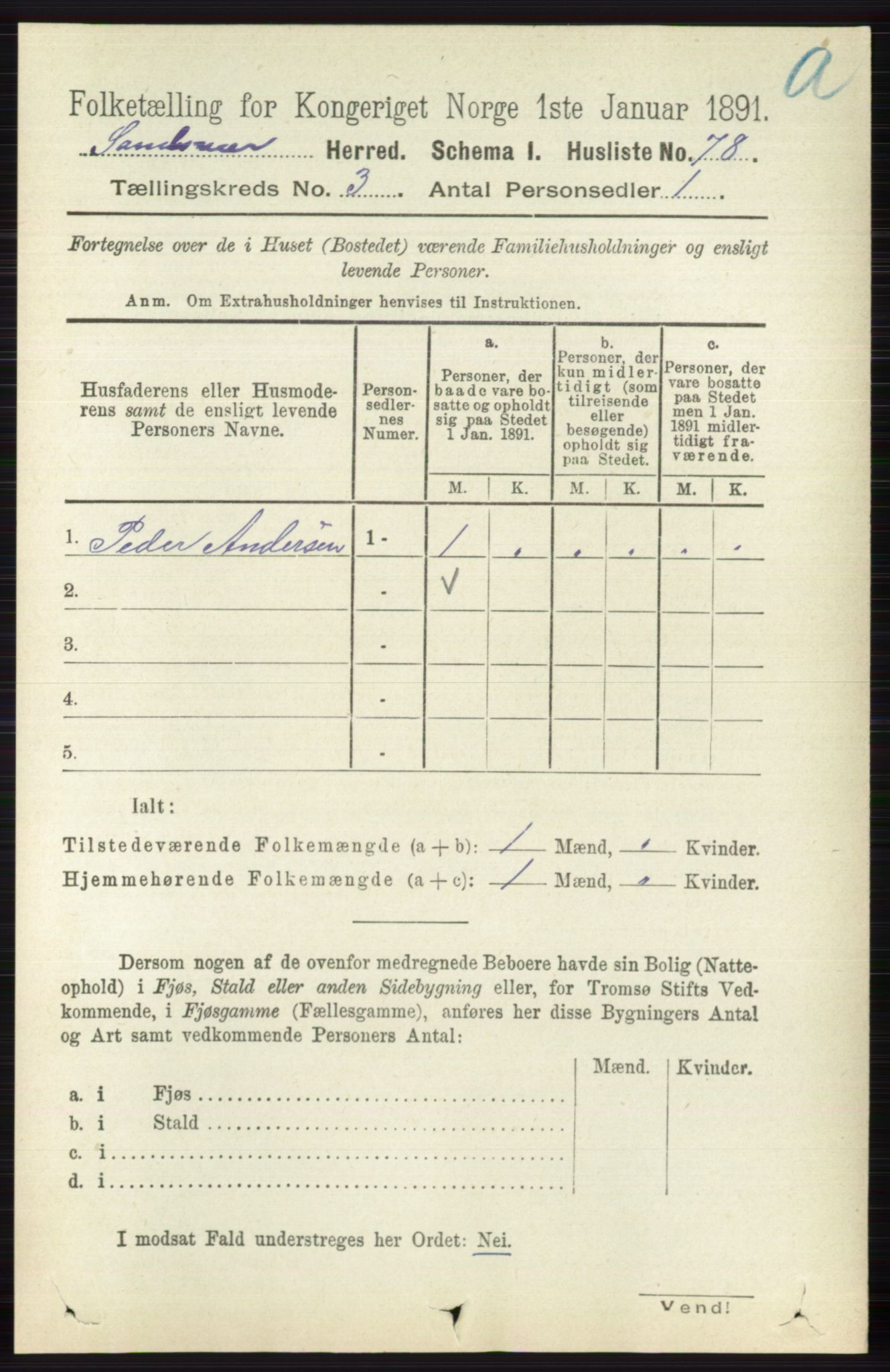 RA, 1891 census for 0629 Sandsvær, 1891, p. 1280