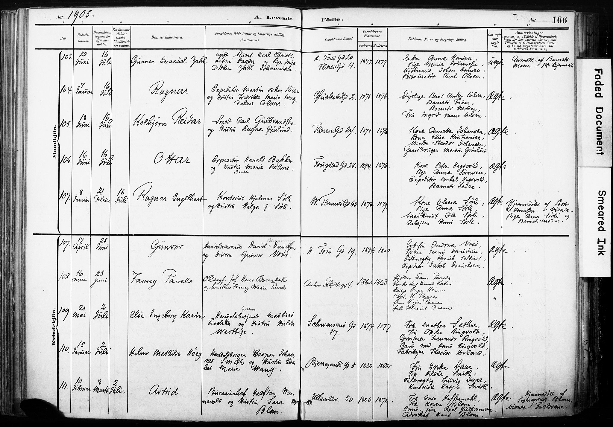 Gamle Aker prestekontor Kirkebøker, SAO/A-10617a/F/L0013: Parish register (official) no. 13, 1901-1908, p. 166