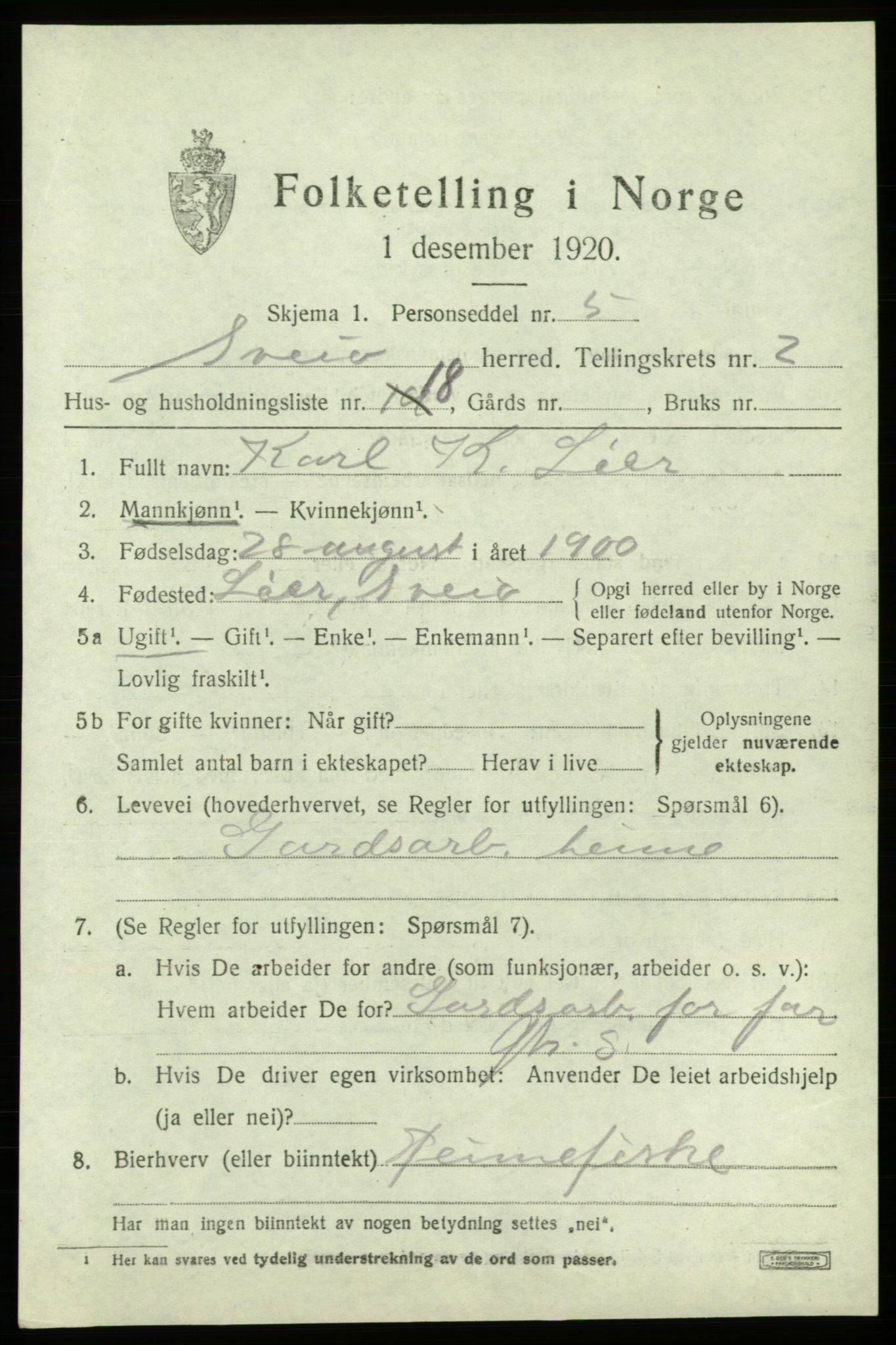 SAB, 1920 census for Sveio, 1920, p. 1498