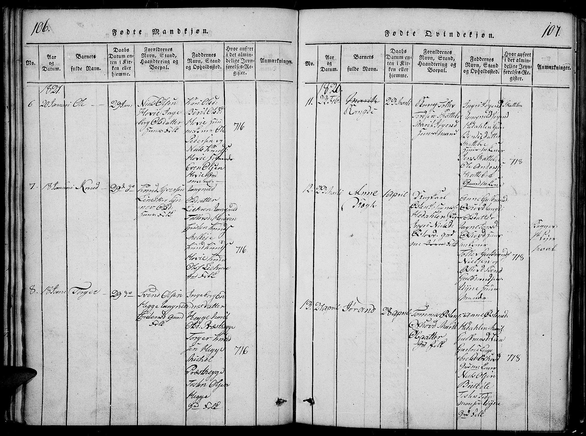 Slidre prestekontor, AV/SAH-PREST-134/H/Ha/Hab/L0002: Parish register (copy) no. 2, 1814-1839, p. 106-107