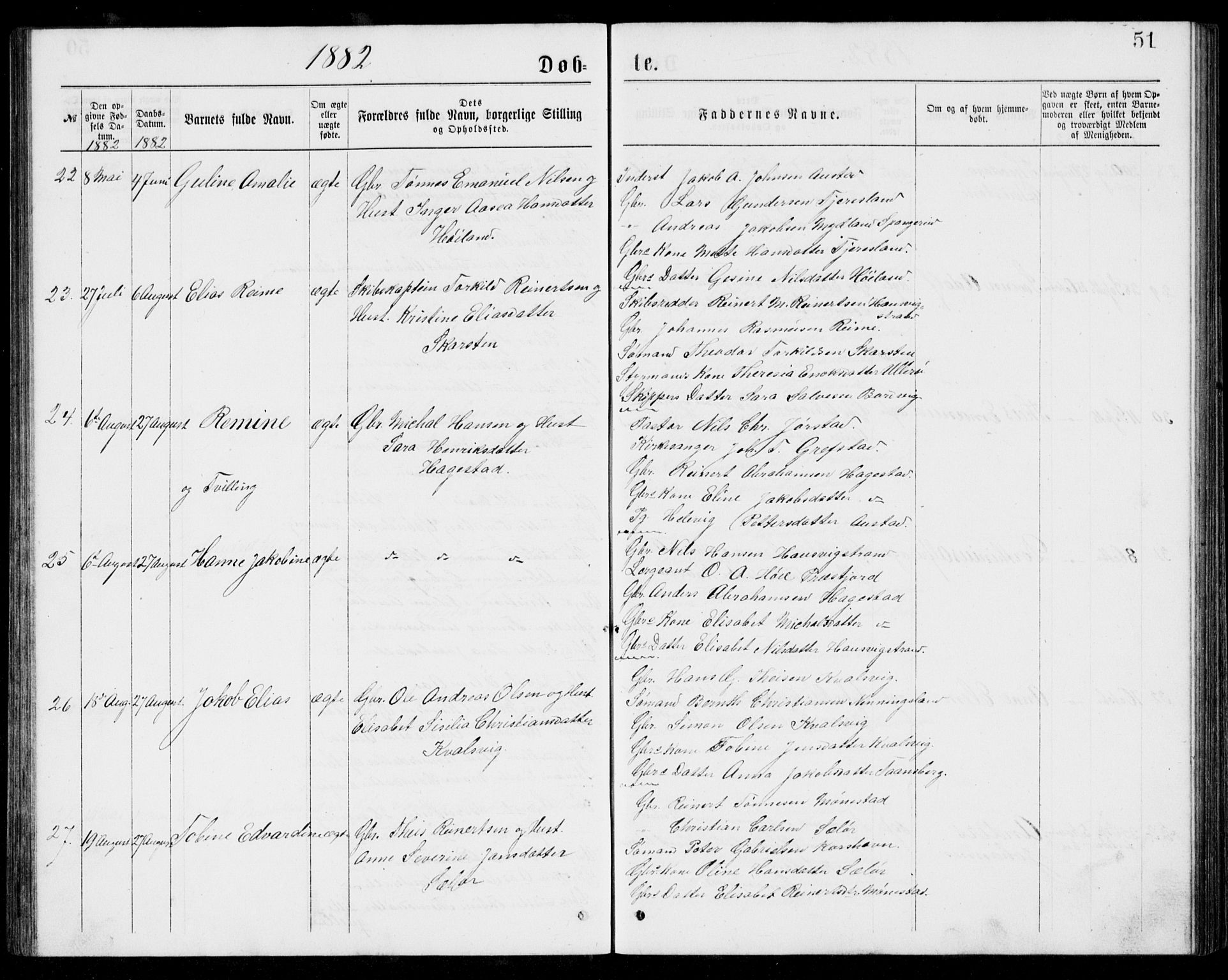 Lyngdal sokneprestkontor, AV/SAK-1111-0029/F/Fb/Fba/L0002: Parish register (copy) no. B 2, 1876-1886, p. 51
