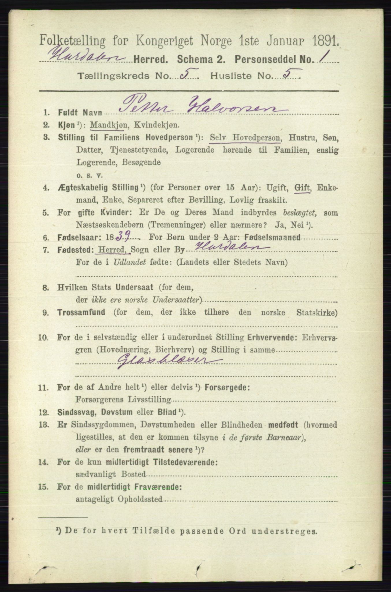 RA, 1891 census for 0239 Hurdal, 1891, p. 2064