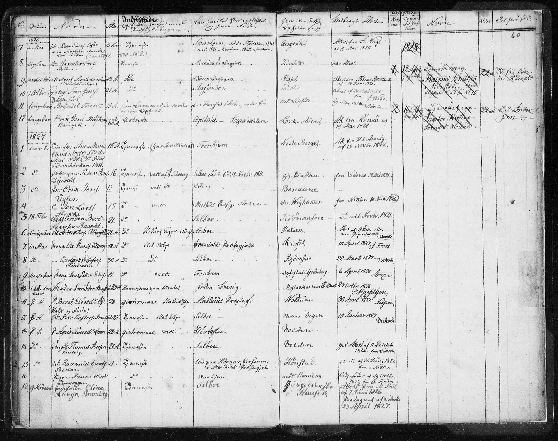 Ministerialprotokoller, klokkerbøker og fødselsregistre - Sør-Trøndelag, SAT/A-1456/616/L0404: Parish register (official) no. 616A01, 1823-1831, p. 60