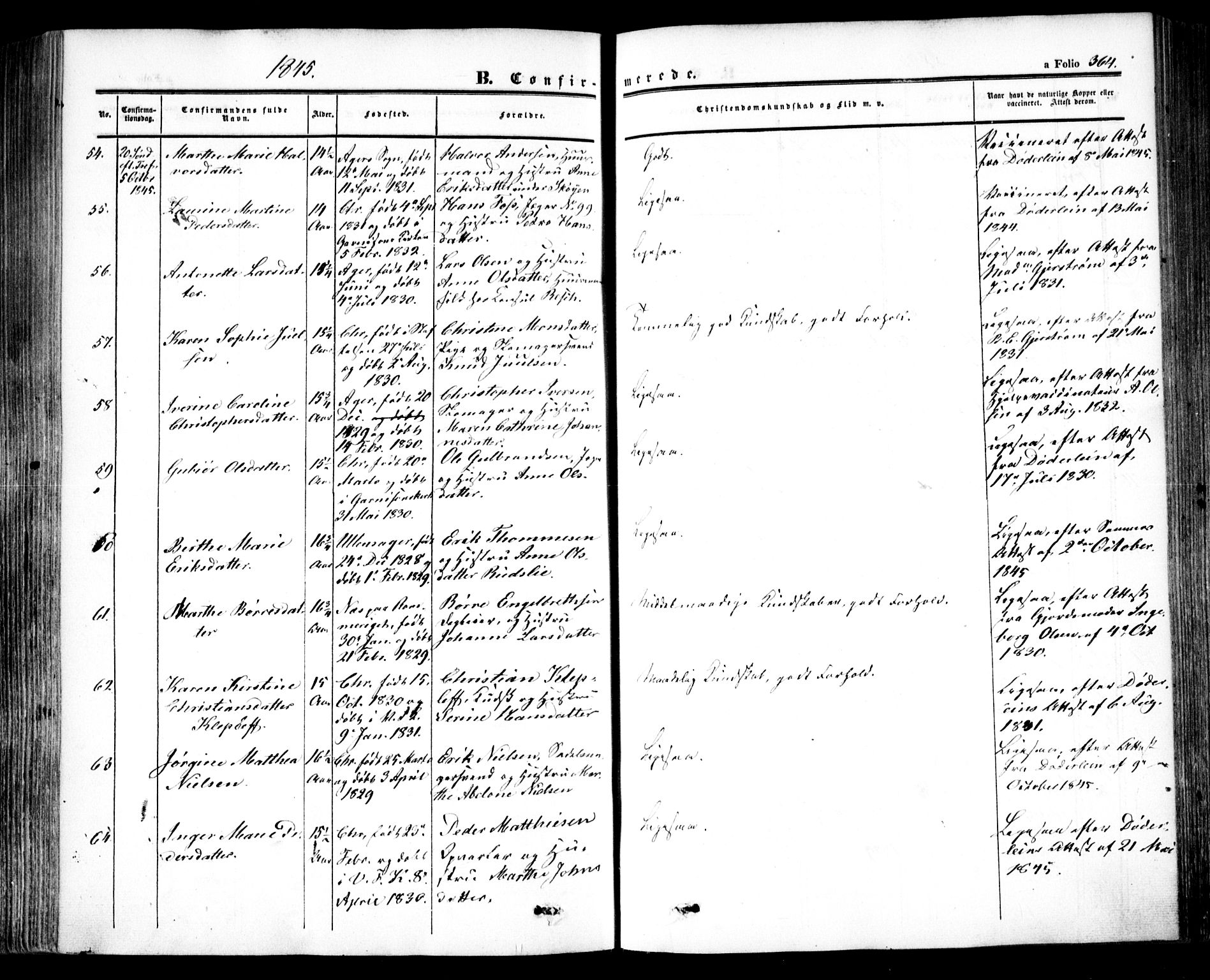 Oslo domkirke Kirkebøker, AV/SAO-A-10752/F/Fa/L0013: Parish register (official) no. 13, 1844-1864, p. 364