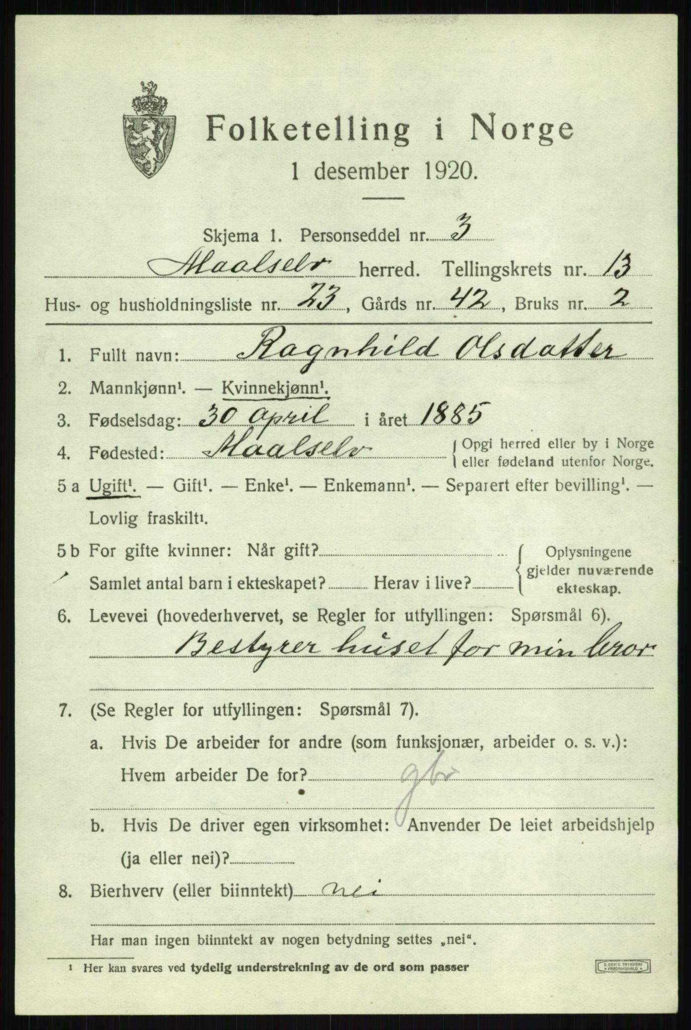 SATØ, 1920 census for Målselv, 1920, p. 7007