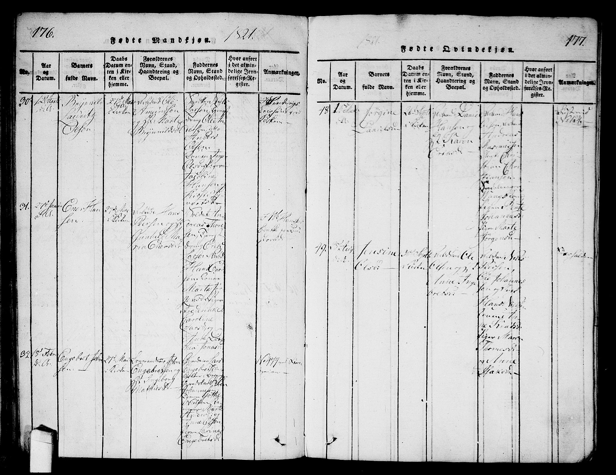Halden prestekontor Kirkebøker, SAO/A-10909/G/Ga/L0001: Parish register (copy) no. 1, 1815-1833, p. 176-177