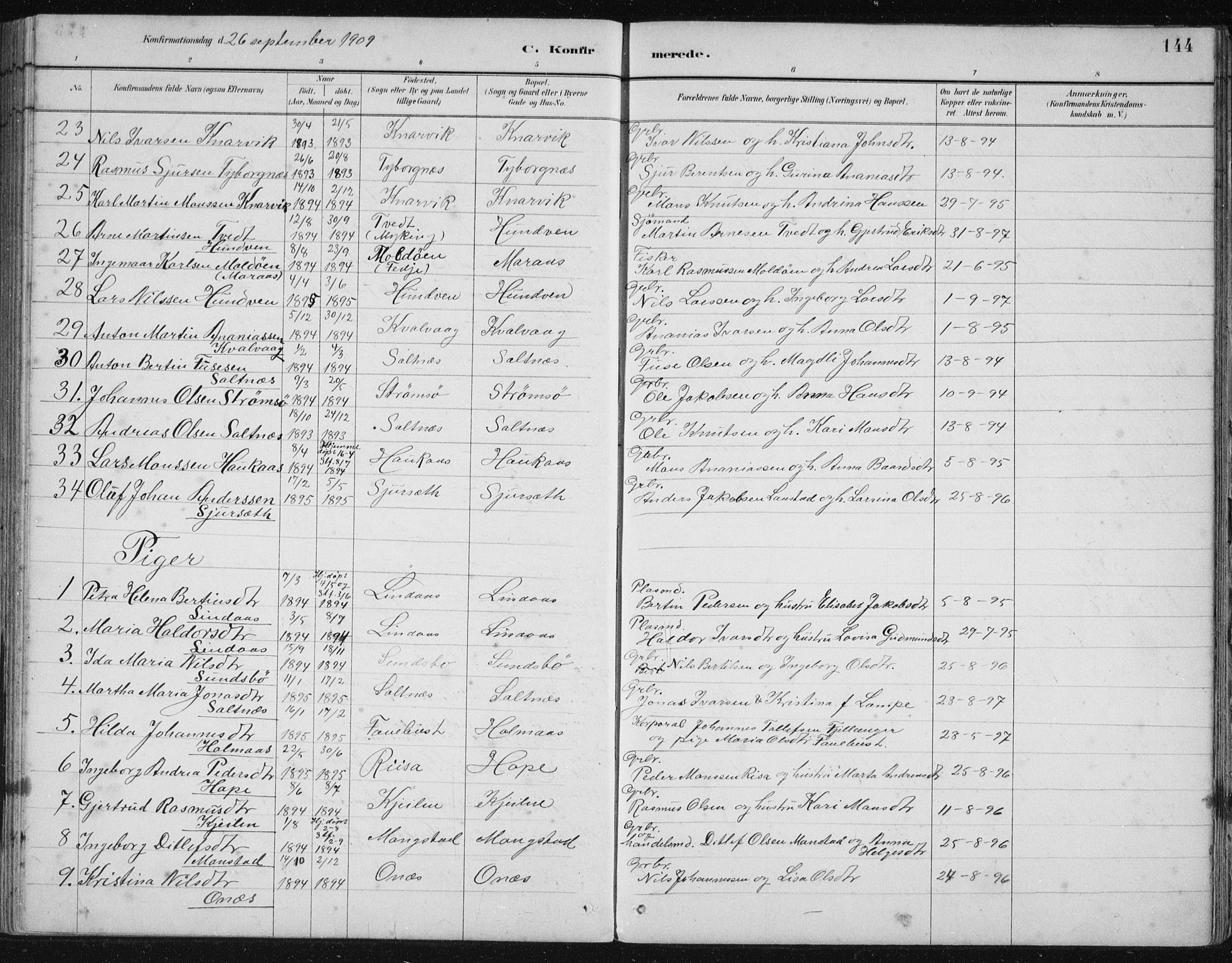 Lindås Sokneprestembete, SAB/A-76701/H/Hab: Parish register (copy) no. B 3, 1886-1914, p. 144