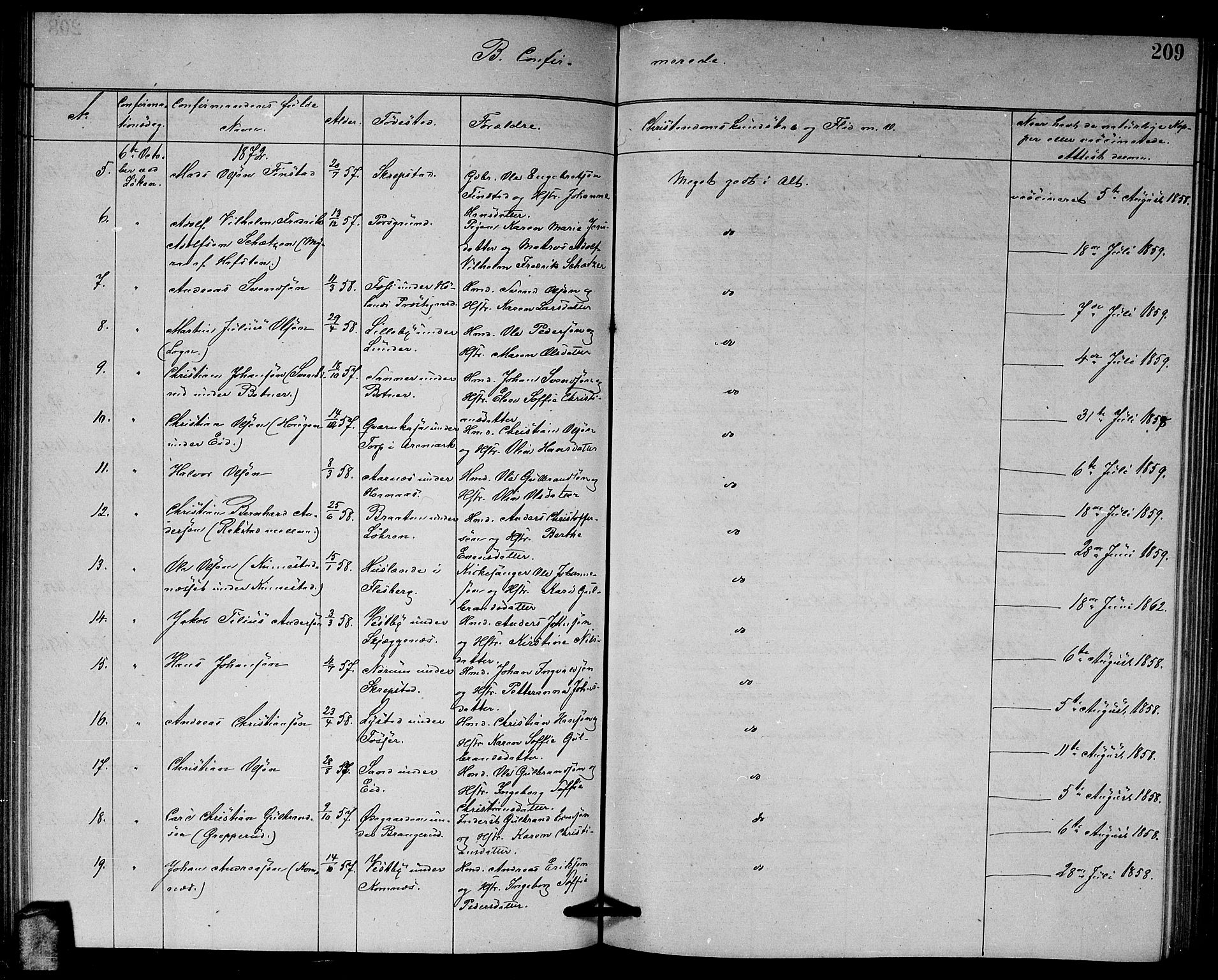 Høland prestekontor Kirkebøker, AV/SAO-A-10346a/G/Ga/L0006: Parish register (copy) no. I 6, 1869-1879, p. 209