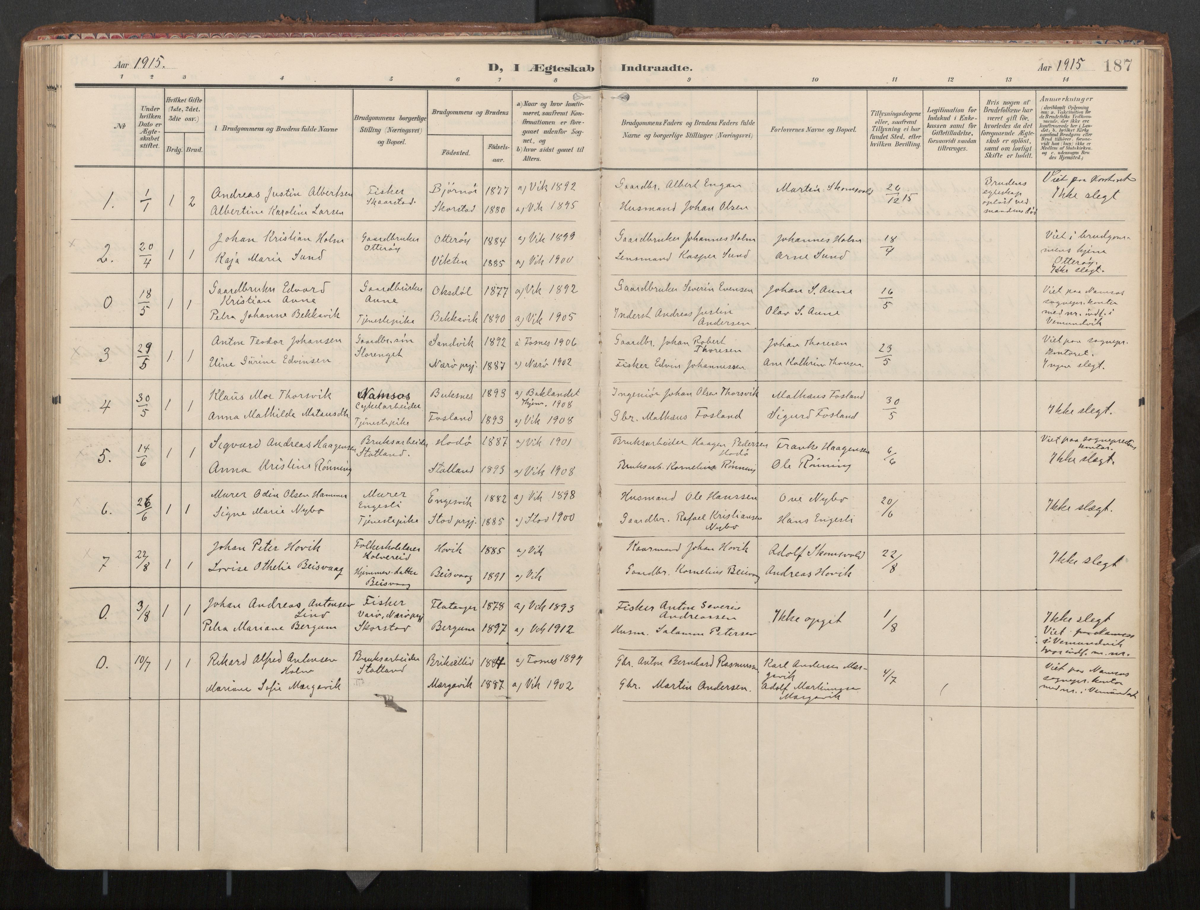 Ministerialprotokoller, klokkerbøker og fødselsregistre - Nord-Trøndelag, AV/SAT-A-1458/774/L0629: Parish register (official), 1904-1926, p. 187