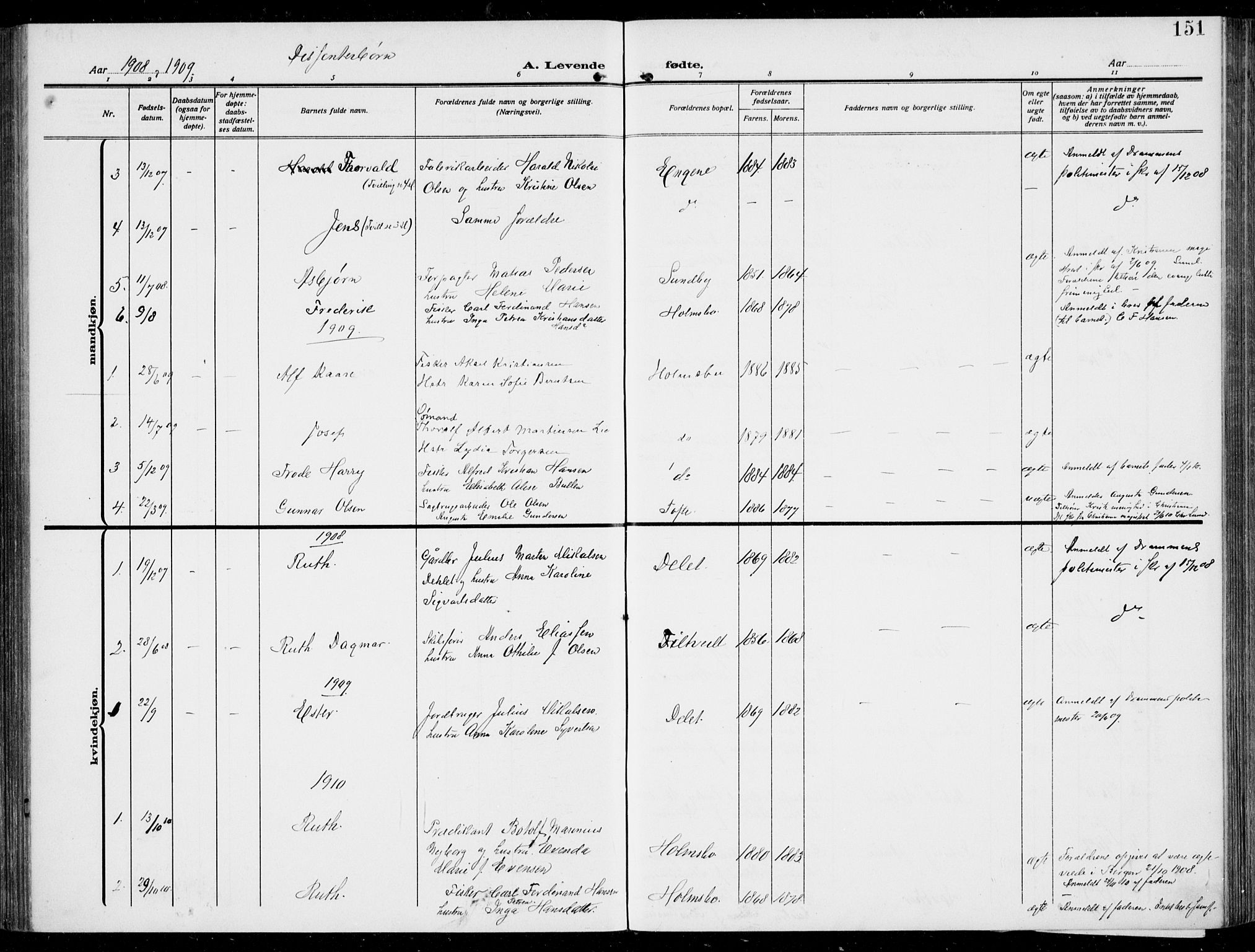 Hurum kirkebøker, AV/SAKO-A-229/F/Fa/L0016: Parish register (official) no. 16, 1899-1918, p. 151