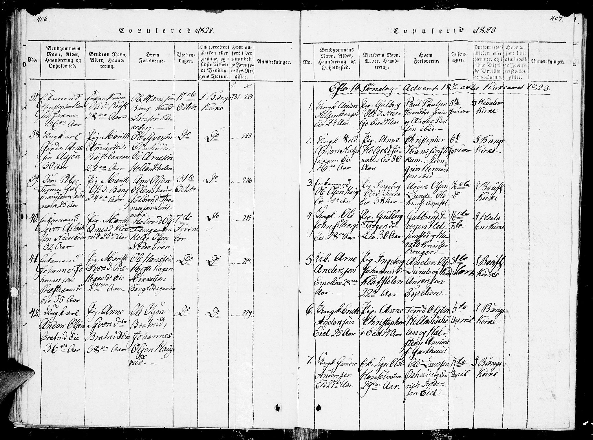 Sør-Aurdal prestekontor, SAH/PREST-128/H/Ha/Haa/L0002: Parish register (official) no. 2, 1815-1840, p. 406-407
