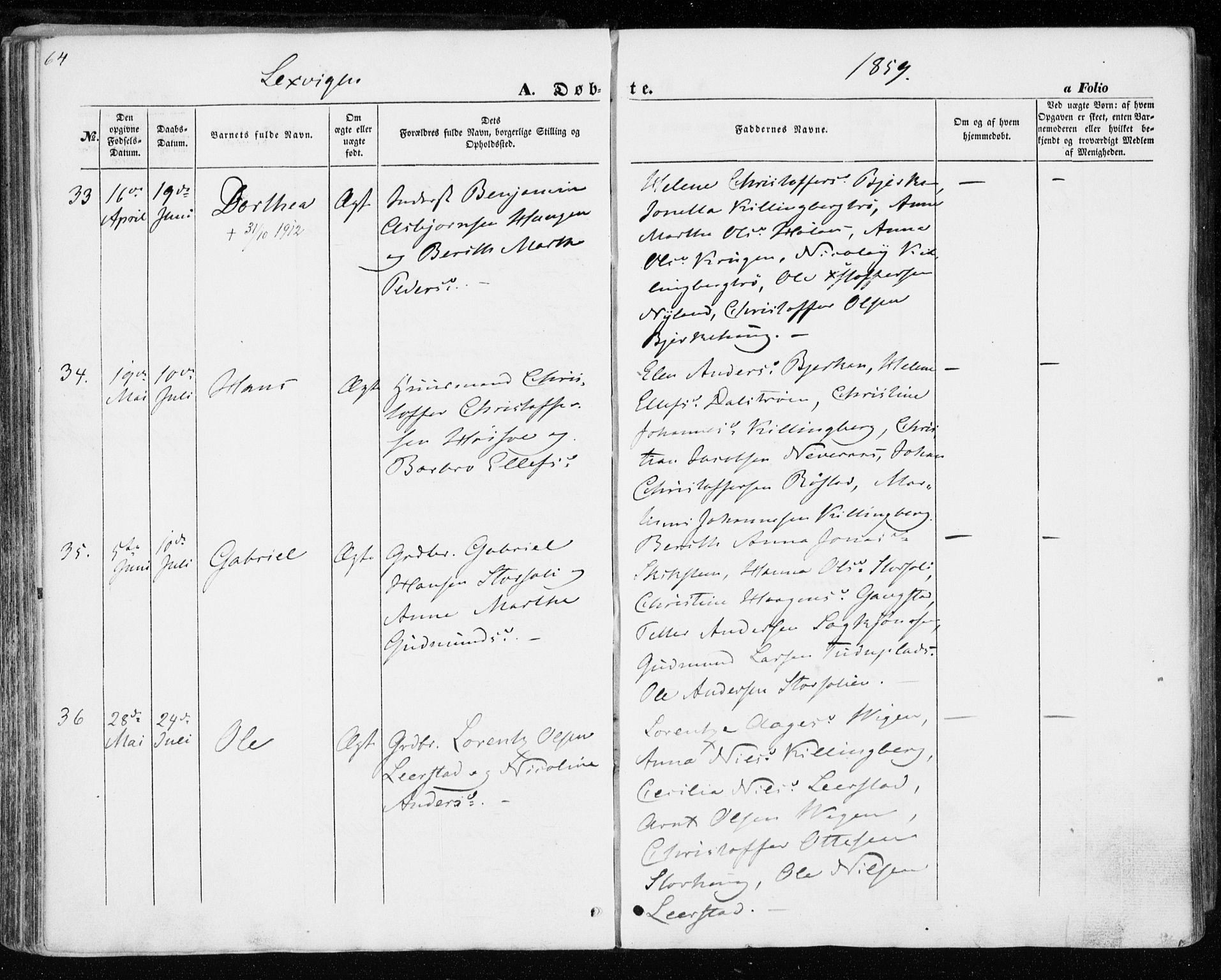 Ministerialprotokoller, klokkerbøker og fødselsregistre - Nord-Trøndelag, SAT/A-1458/701/L0008: Parish register (official) no. 701A08 /1, 1854-1863, p. 64