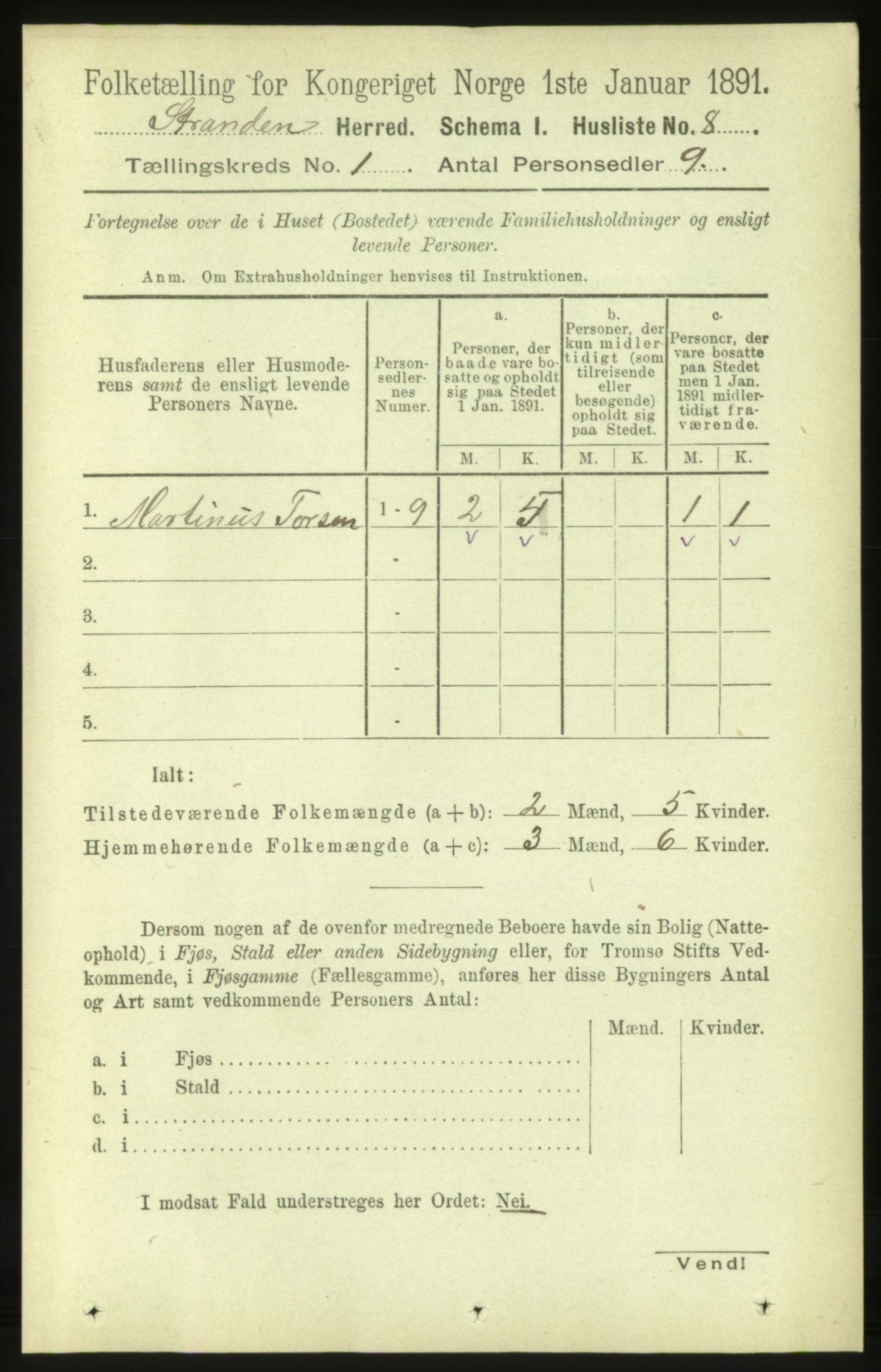 RA, 1891 census for 1525 Stranda, 1891, p. 27