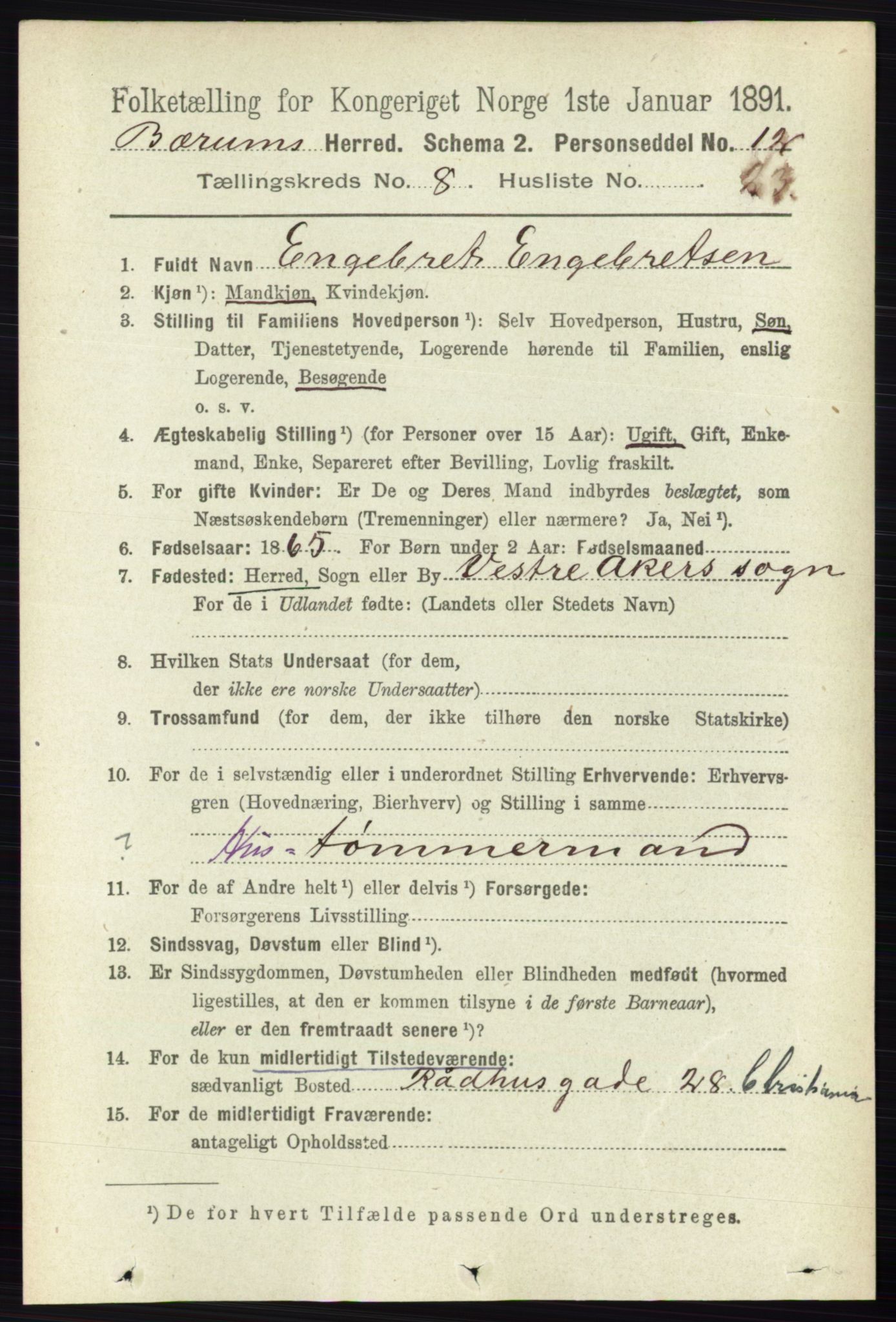 RA, 1891 census for 0219 Bærum, 1891, p. 4675