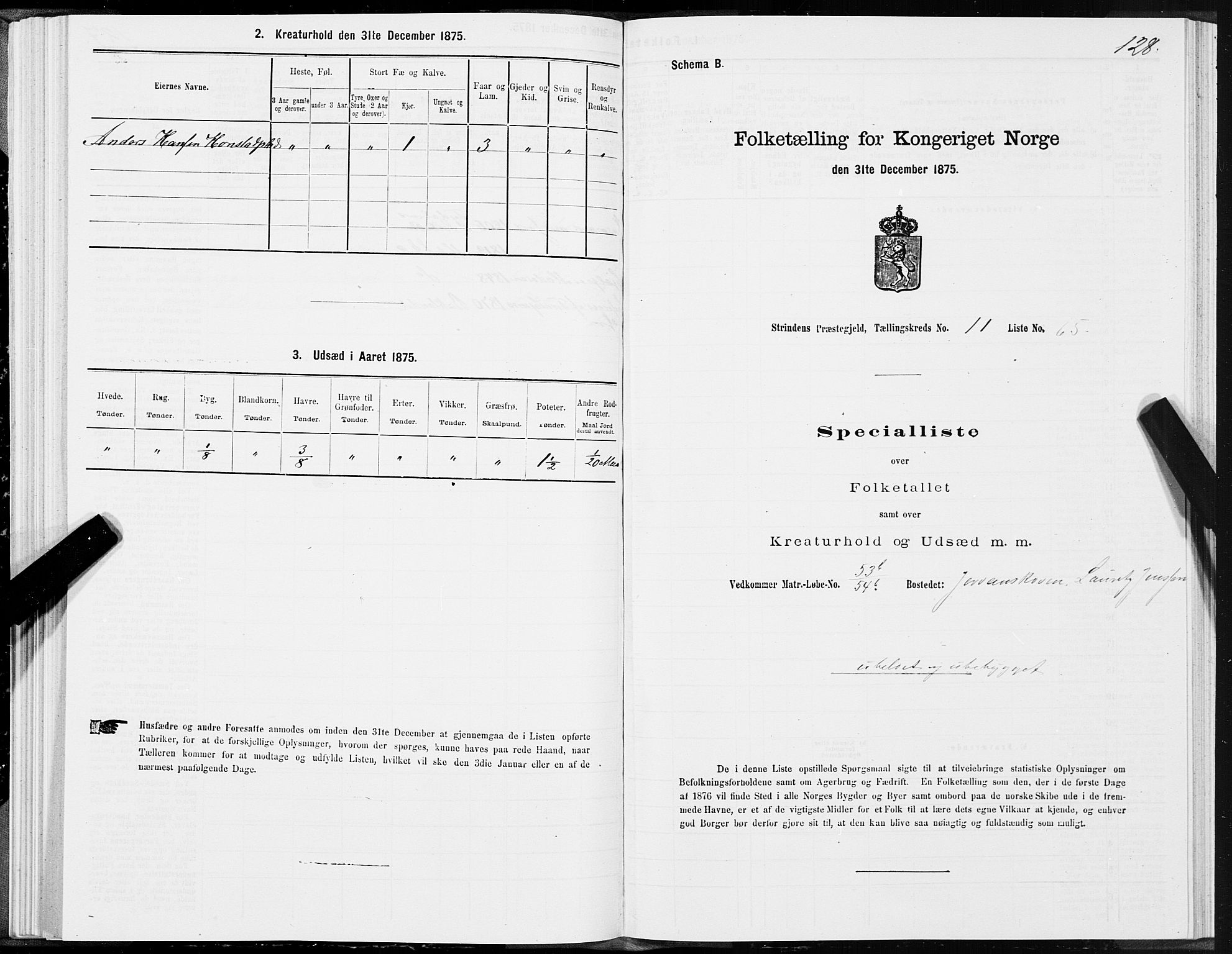 SAT, 1875 census for 1660P Strinda, 1875, p. 7128