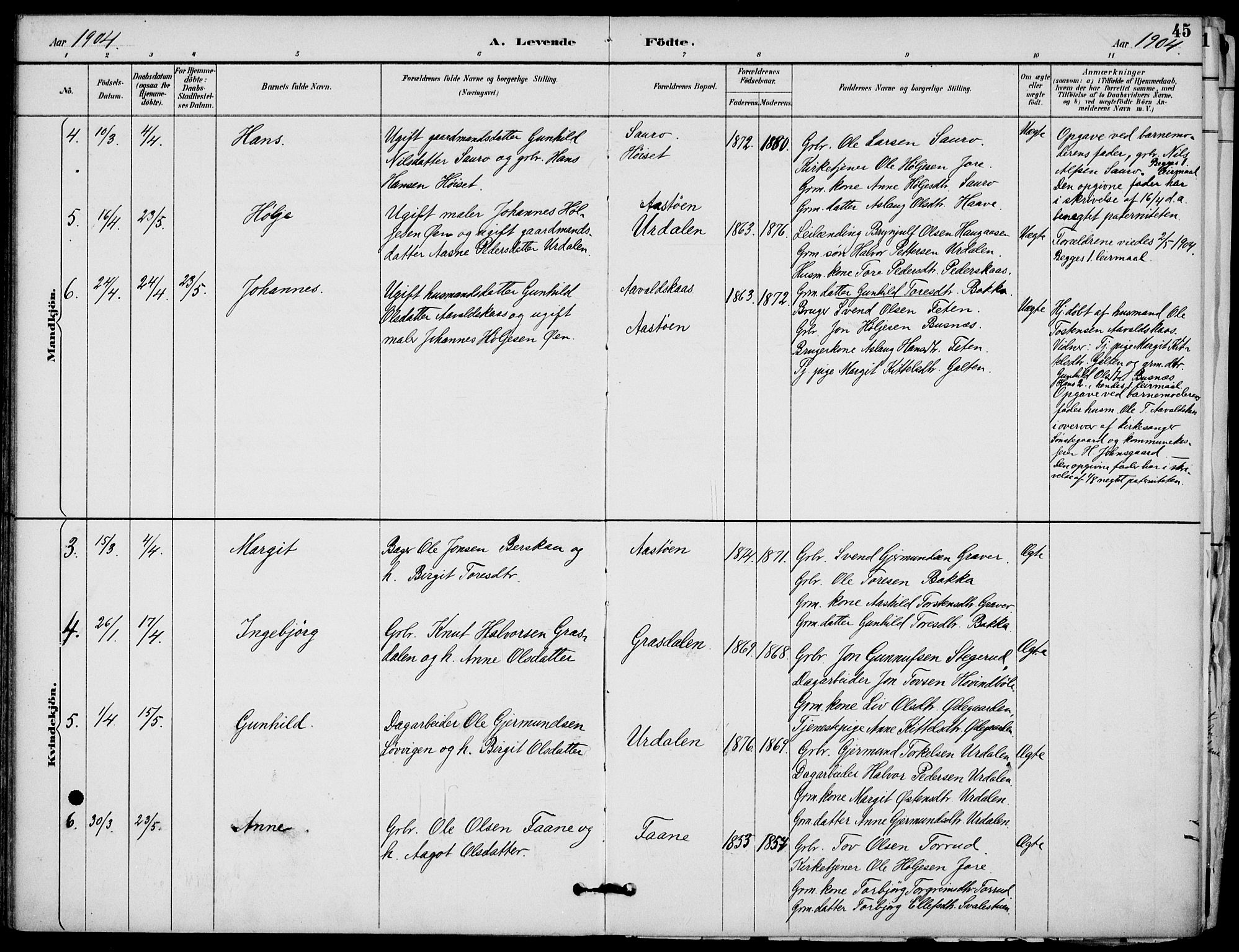 Gransherad kirkebøker, SAKO/A-267/F/Fb/L0005: Parish register (official) no. II 5, 1887-1916, p. 45