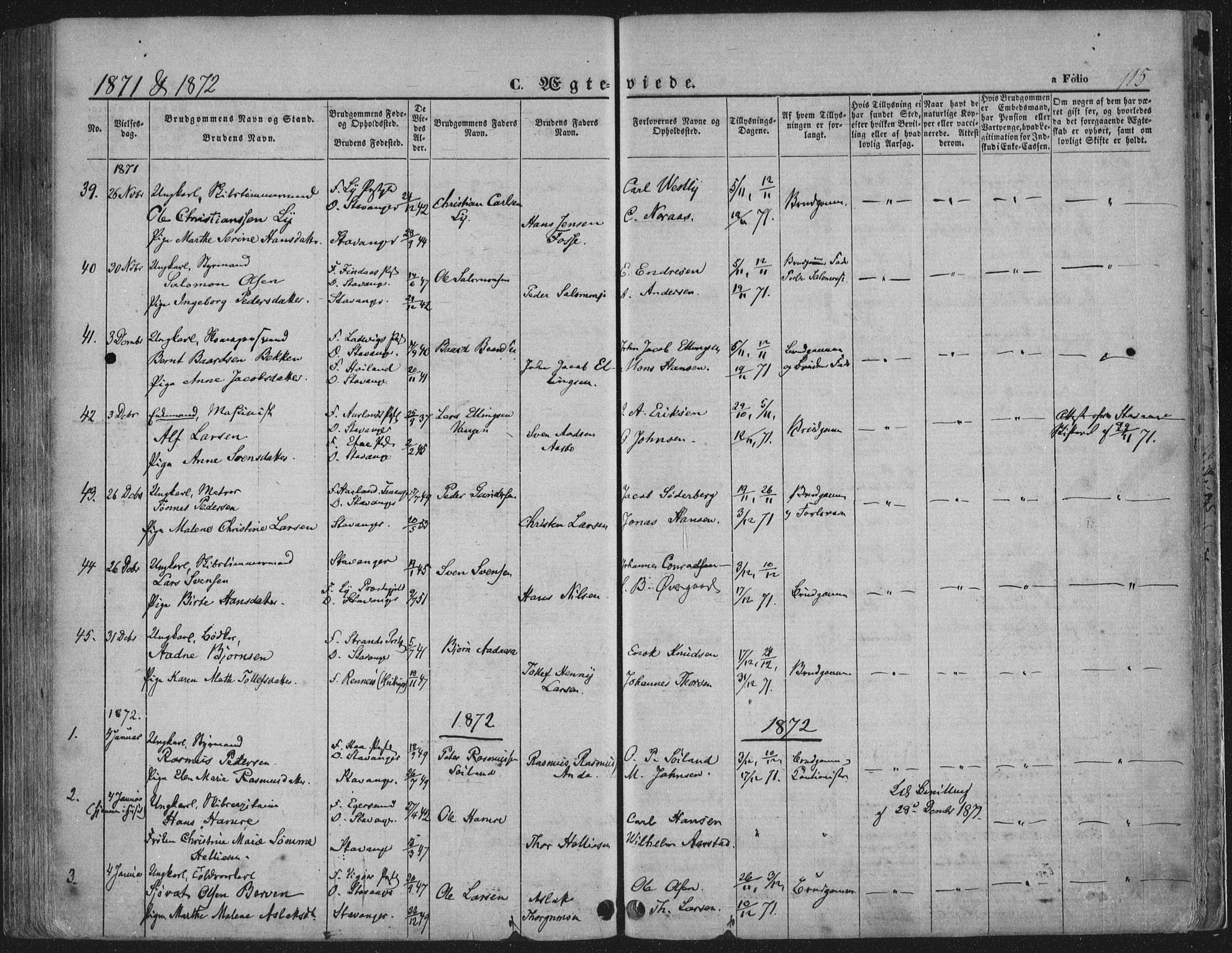 Domkirken sokneprestkontor, SAST/A-101812/001/30/30BA/L0019: Parish register (official) no. A 18, 1857-1877, p. 115
