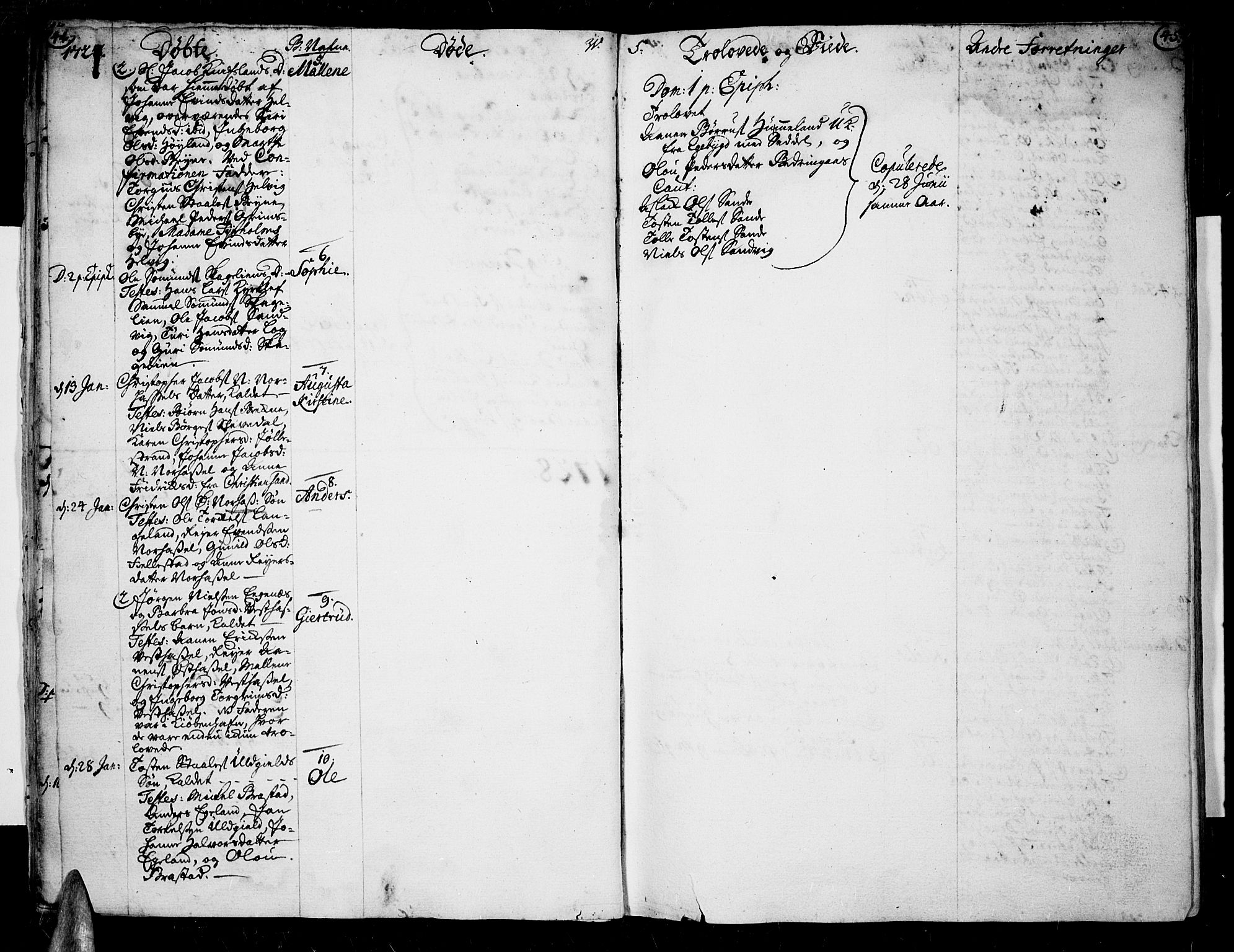 Lista sokneprestkontor, AV/SAK-1111-0027/F/Fa/L0002: Parish register (official) no. A 2 /1, 1726-1742, p. 44-45