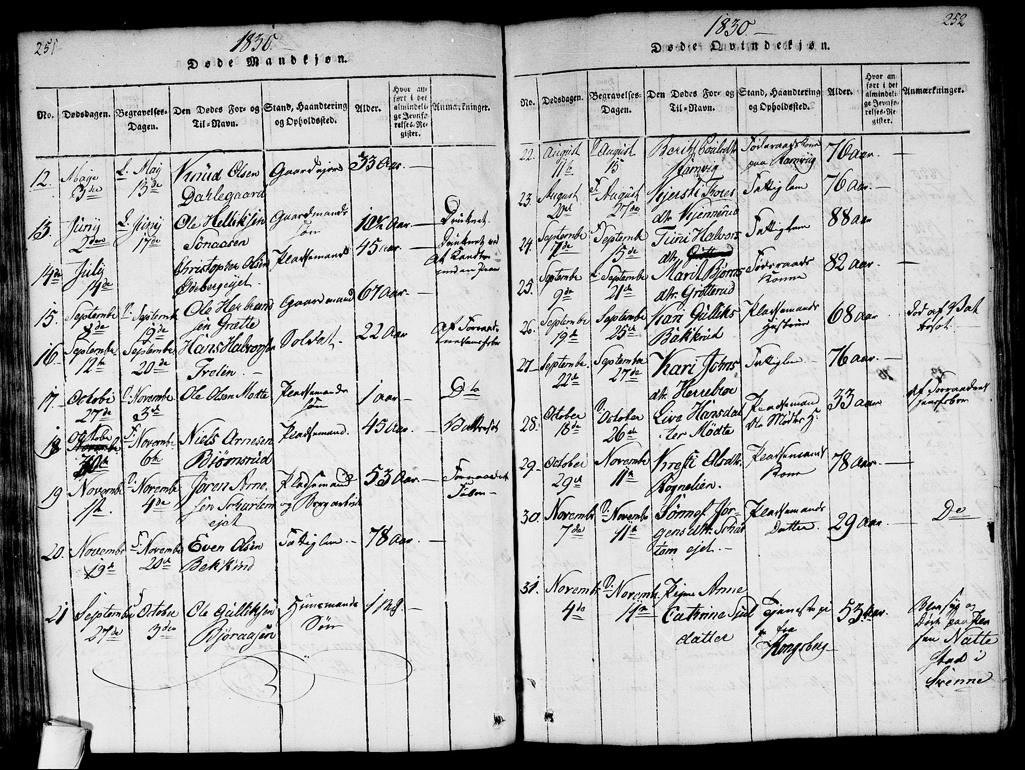 Flesberg kirkebøker, SAKO/A-18/G/Ga/L0001: Parish register (copy) no. I 1, 1816-1834, p. 251-252