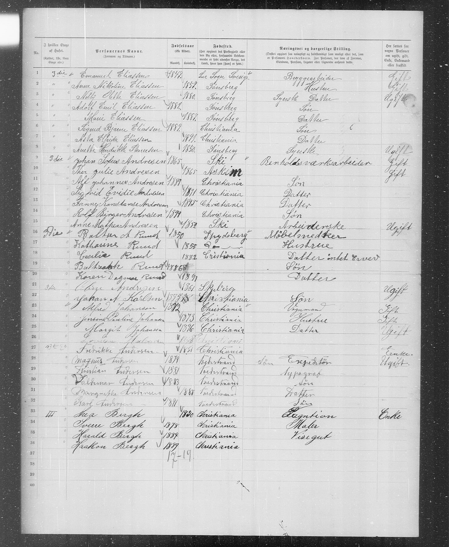 OBA, Municipal Census 1899 for Kristiania, 1899, p. 1137