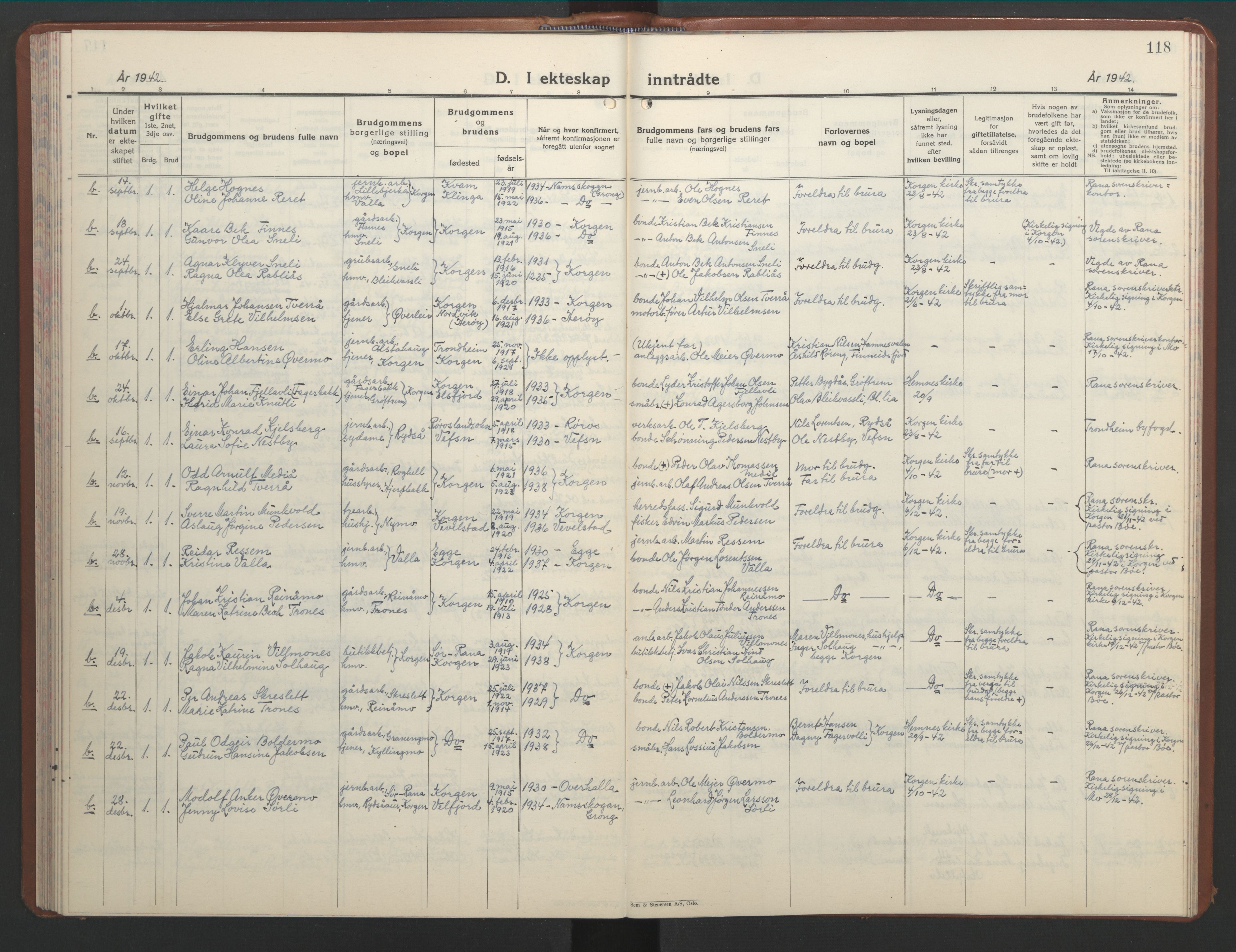 Ministerialprotokoller, klokkerbøker og fødselsregistre - Nordland, AV/SAT-A-1459/826/L0385: Parish register (copy) no. 826C05, 1933-1951, p. 118