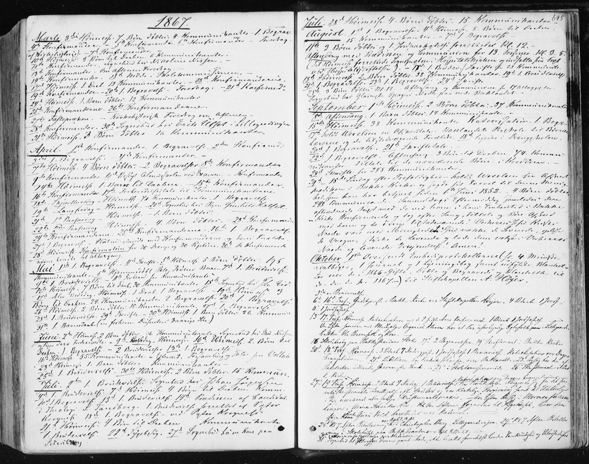 Ministerialprotokoller, klokkerbøker og fødselsregistre - Sør-Trøndelag, SAT/A-1456/604/L0186: Parish register (official) no. 604A07, 1866-1877, p. 695