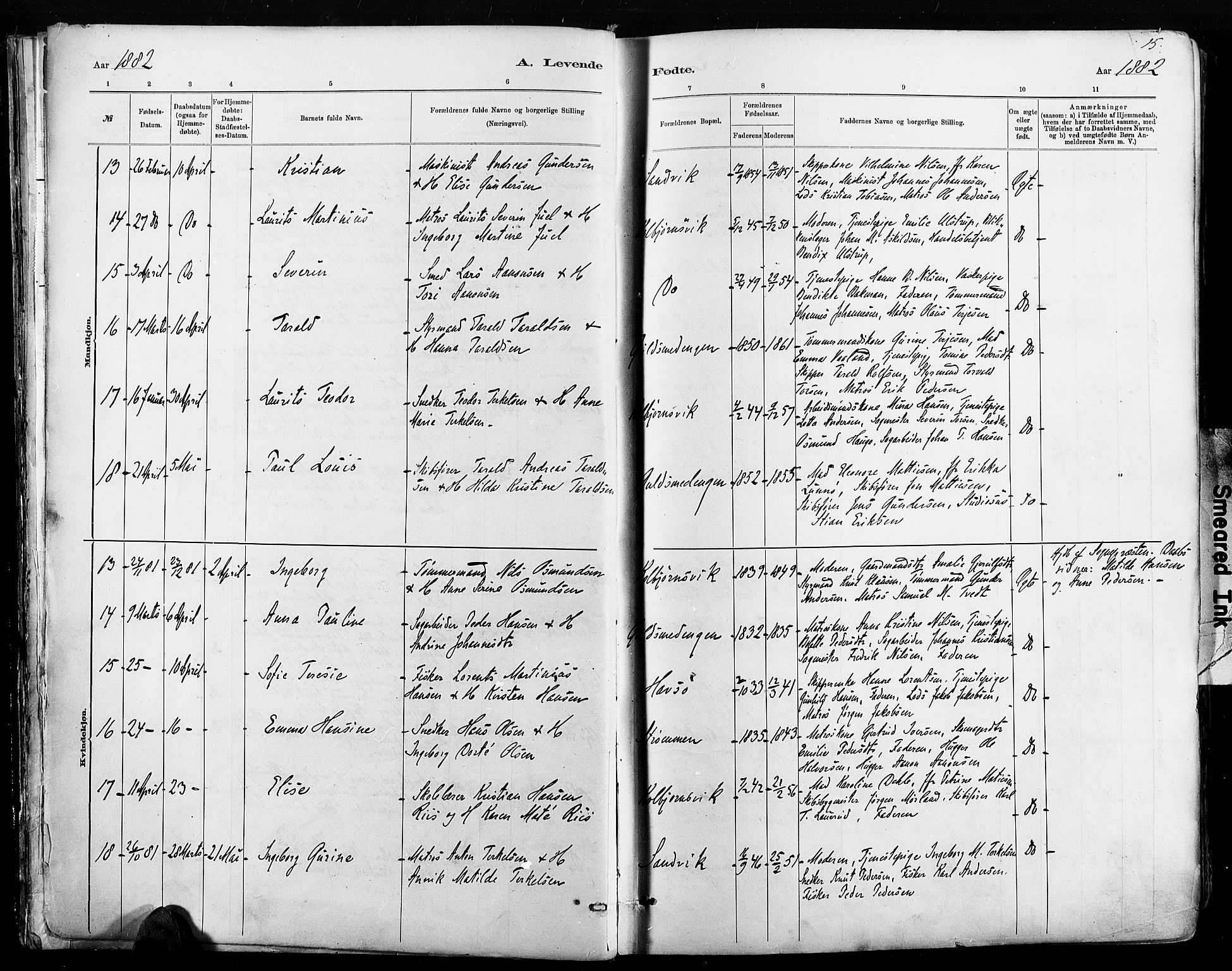 Hisøy sokneprestkontor, AV/SAK-1111-0020/F/Fa/L0003: Parish register (official) no. A 3, 1881-1894, p. 15