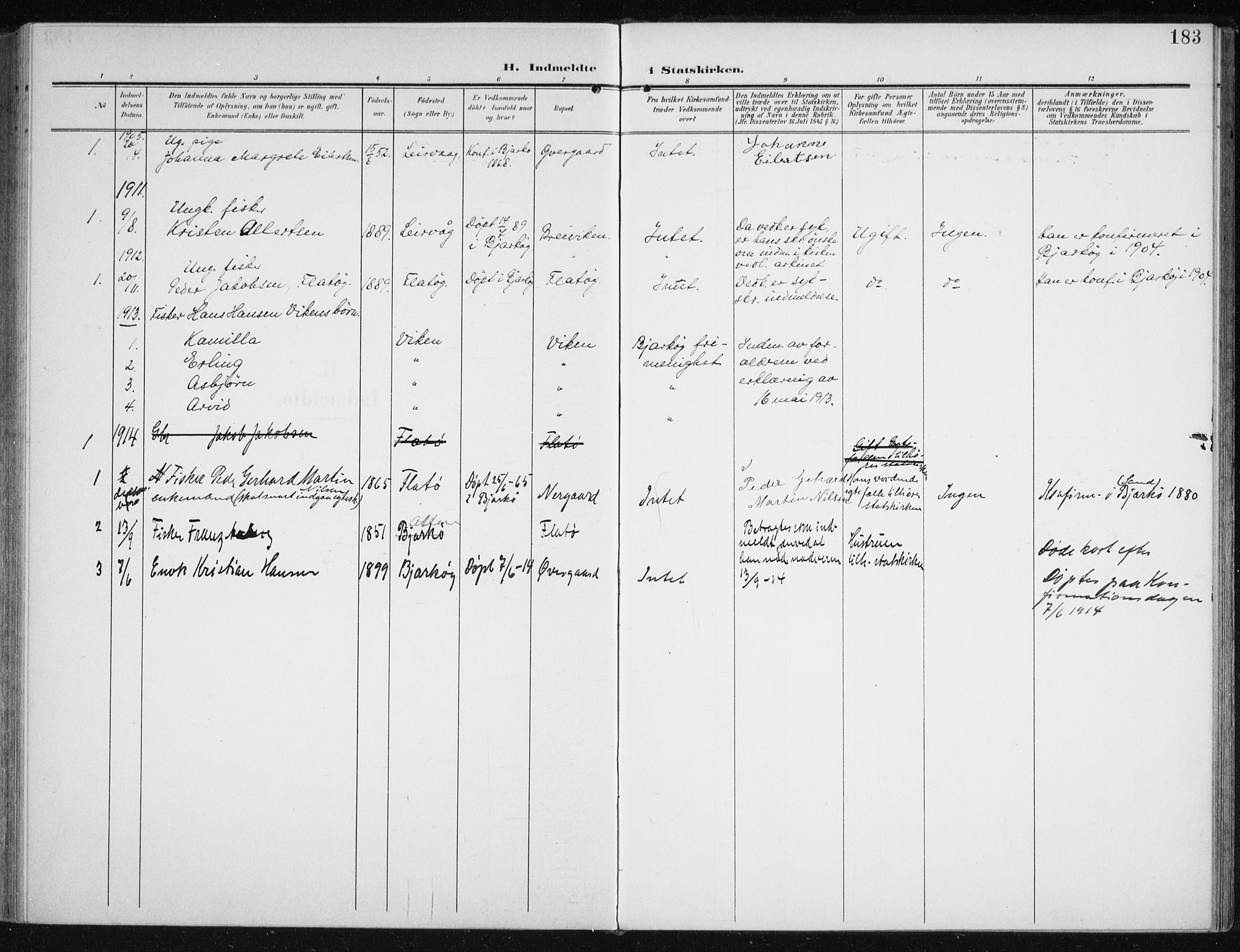 Sand/Bjarkøy sokneprestkontor, AV/SATØ-S-0811/I/Ia/Iaa/L0005kirke: Parish register (official) no. 5, 1905-1914, p. 183
