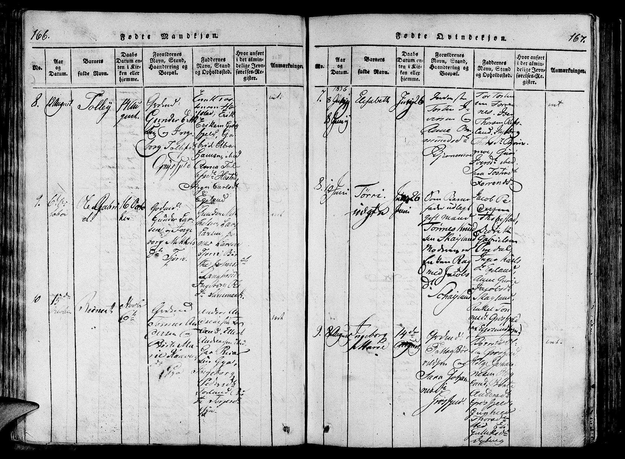 Lund sokneprestkontor, SAST/A-101809/S06/L0006: Parish register (official) no. A 6, 1816-1839, p. 166-167
