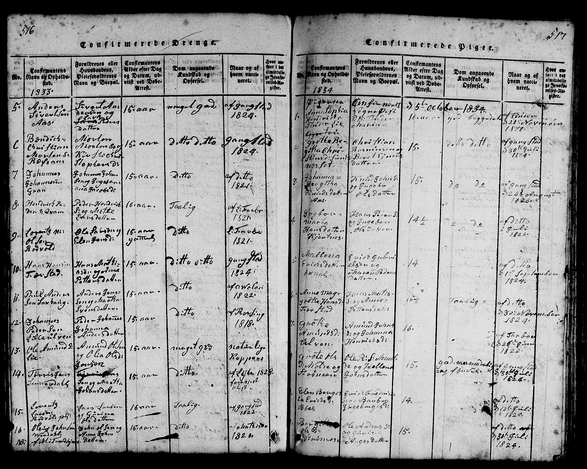 Ministerialprotokoller, klokkerbøker og fødselsregistre - Nord-Trøndelag, SAT/A-1458/730/L0298: Parish register (copy) no. 730C01, 1816-1849, p. 516-517