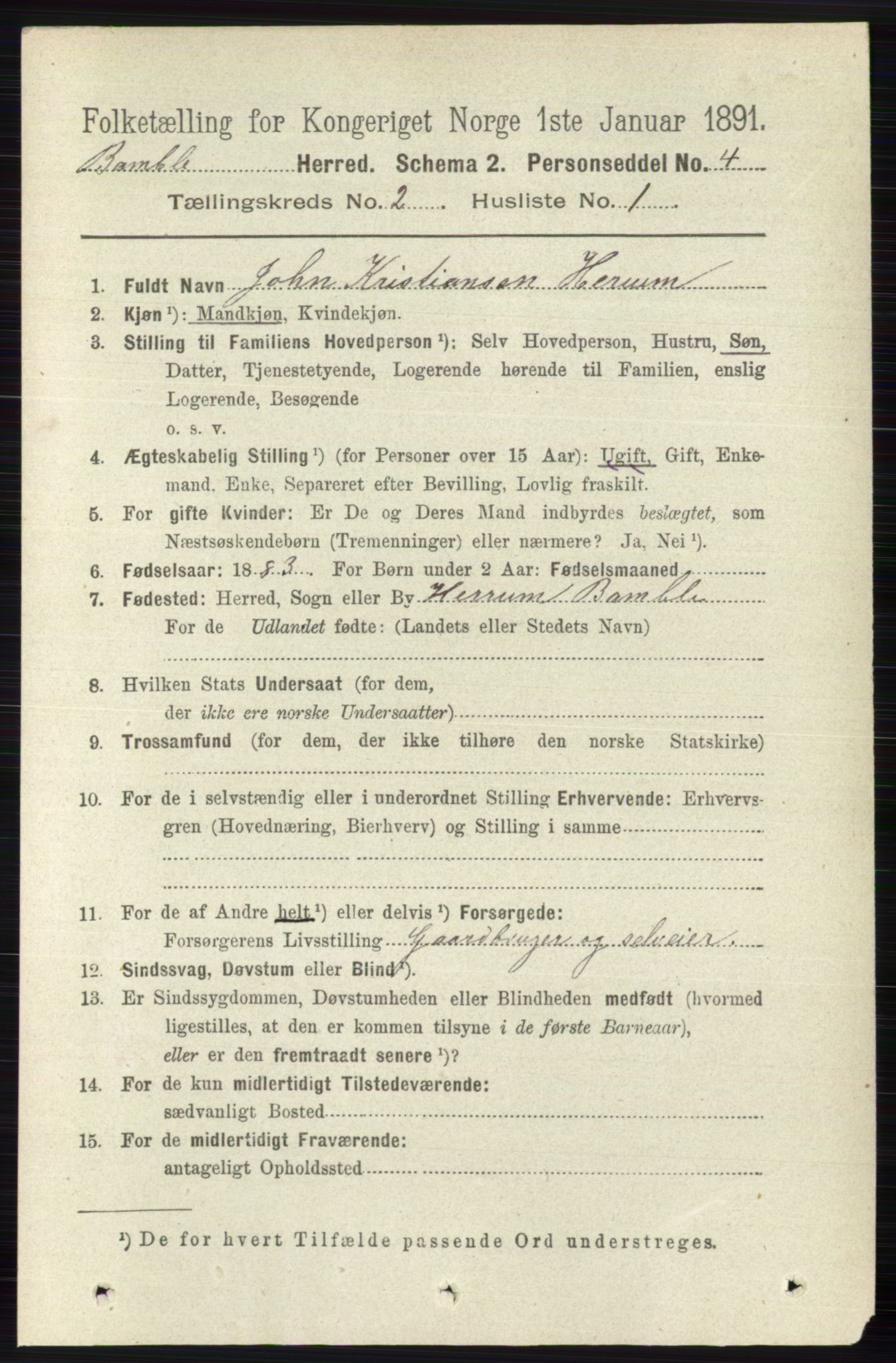 RA, 1891 census for 0814 Bamble, 1891, p. 1007