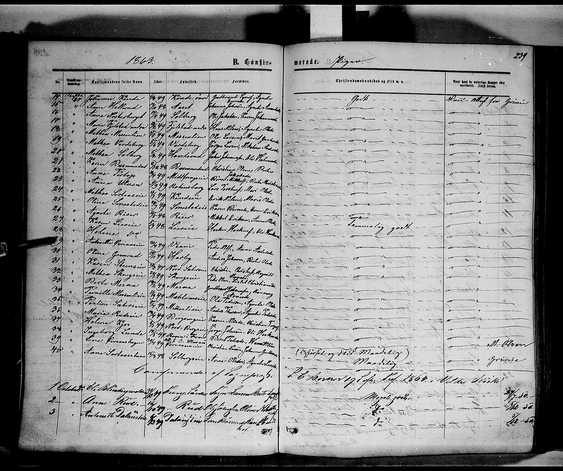 Ringsaker prestekontor, AV/SAH-PREST-014/K/Ka/L0010: Parish register (official) no. 10, 1861-1869, p. 239