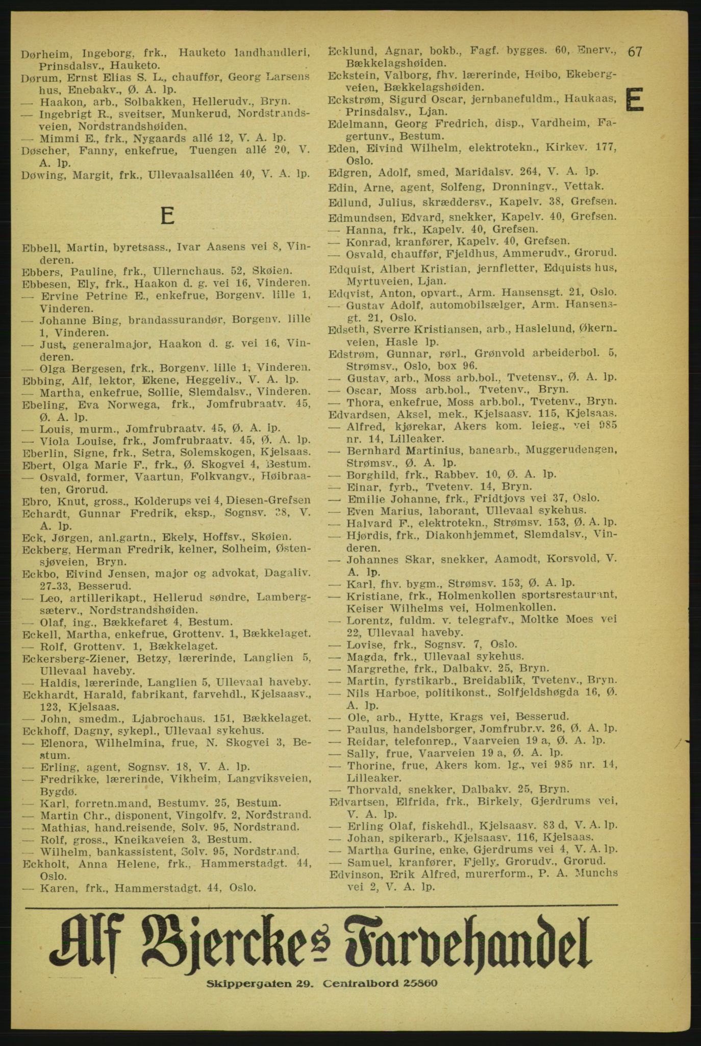 Aker adressebok/adressekalender, PUBL/001/A/004: Aker adressebok, 1929, p. 67