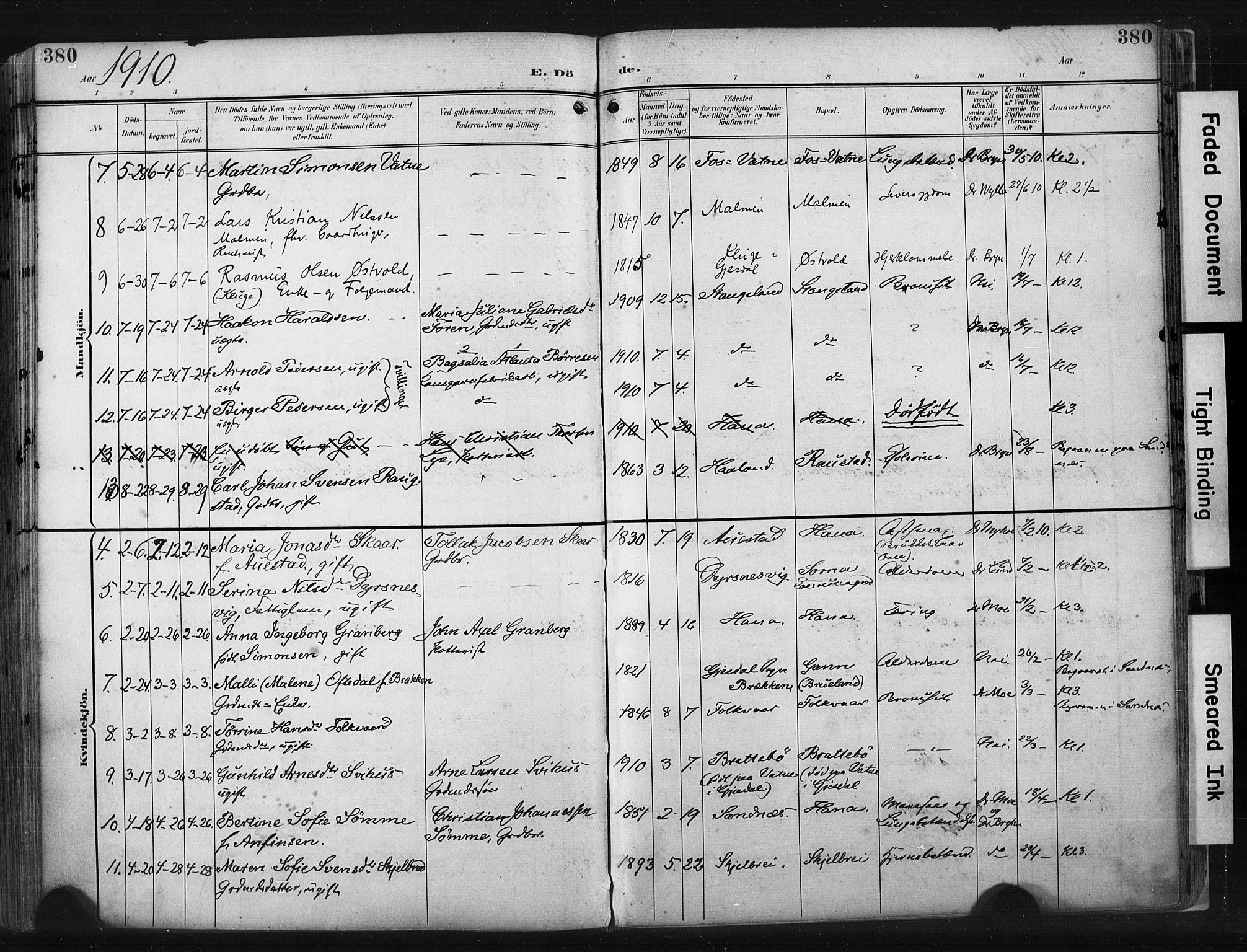 Høyland sokneprestkontor, AV/SAST-A-101799/001/30BA/L0015: Parish register (official) no. A 14, 1899-1911, p. 380