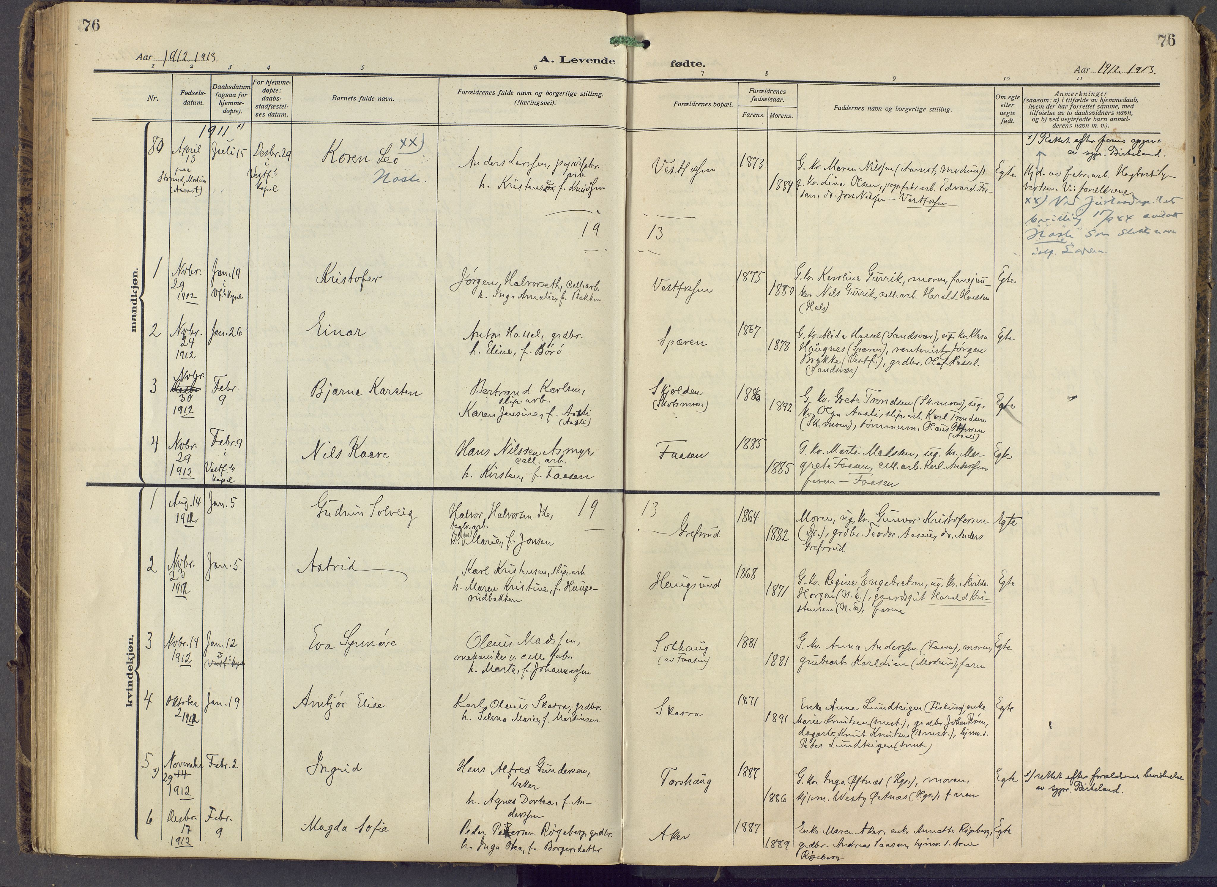 Eiker kirkebøker, AV/SAKO-A-4/F/Fb/L0009: Parish register (official) no. II 9, 1908-1923, p. 76