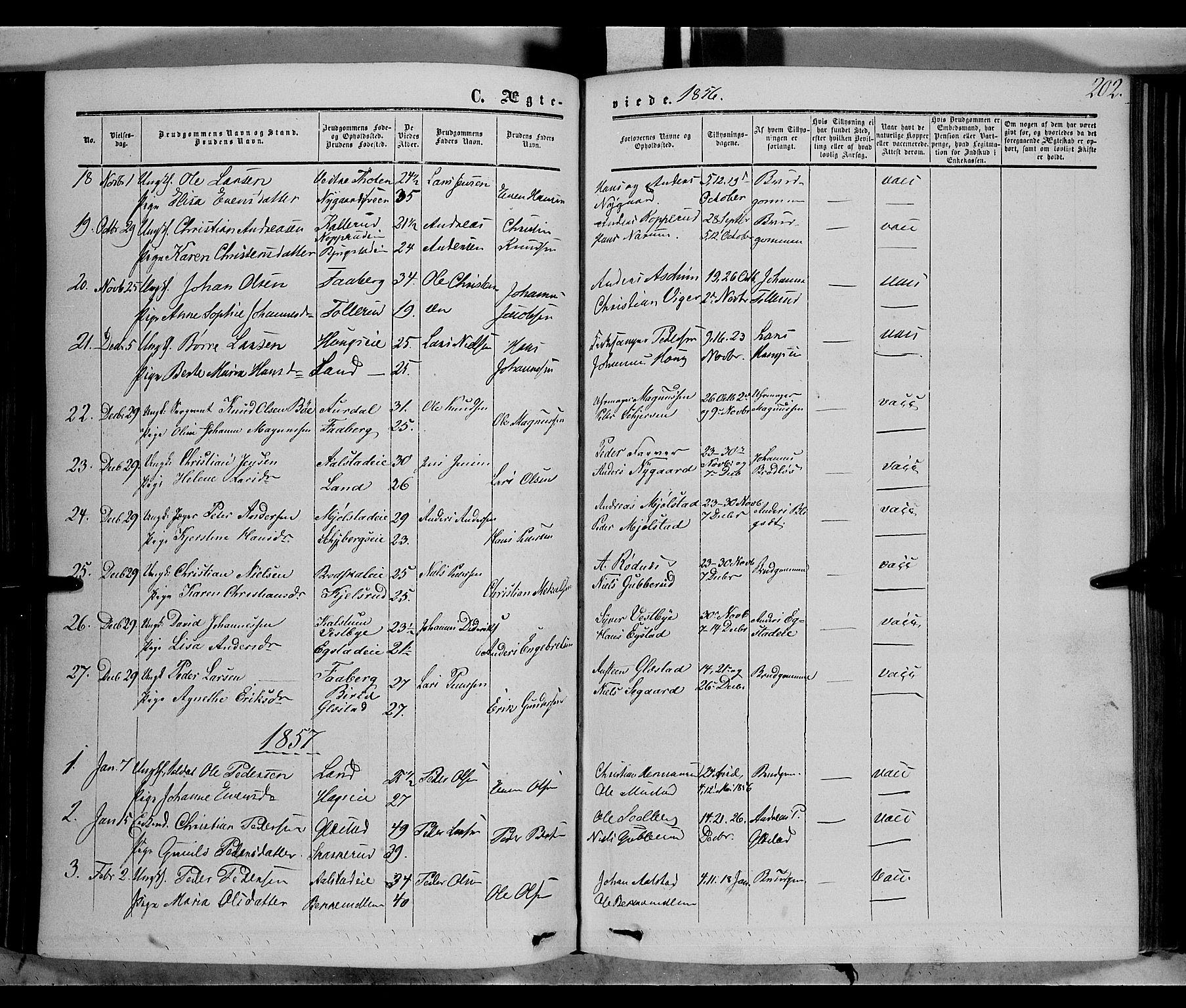 Vardal prestekontor, SAH/PREST-100/H/Ha/Haa/L0006: Parish register (official) no. 6, 1854-1866, p. 202