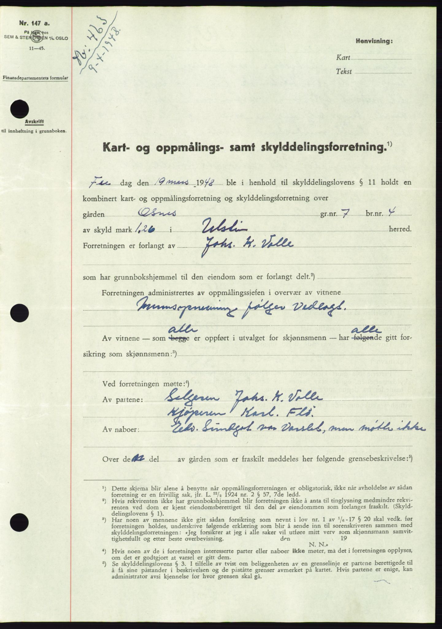 Søre Sunnmøre sorenskriveri, AV/SAT-A-4122/1/2/2C/L0082: Mortgage book no. 8A, 1948-1948, Diary no: : 463/1948