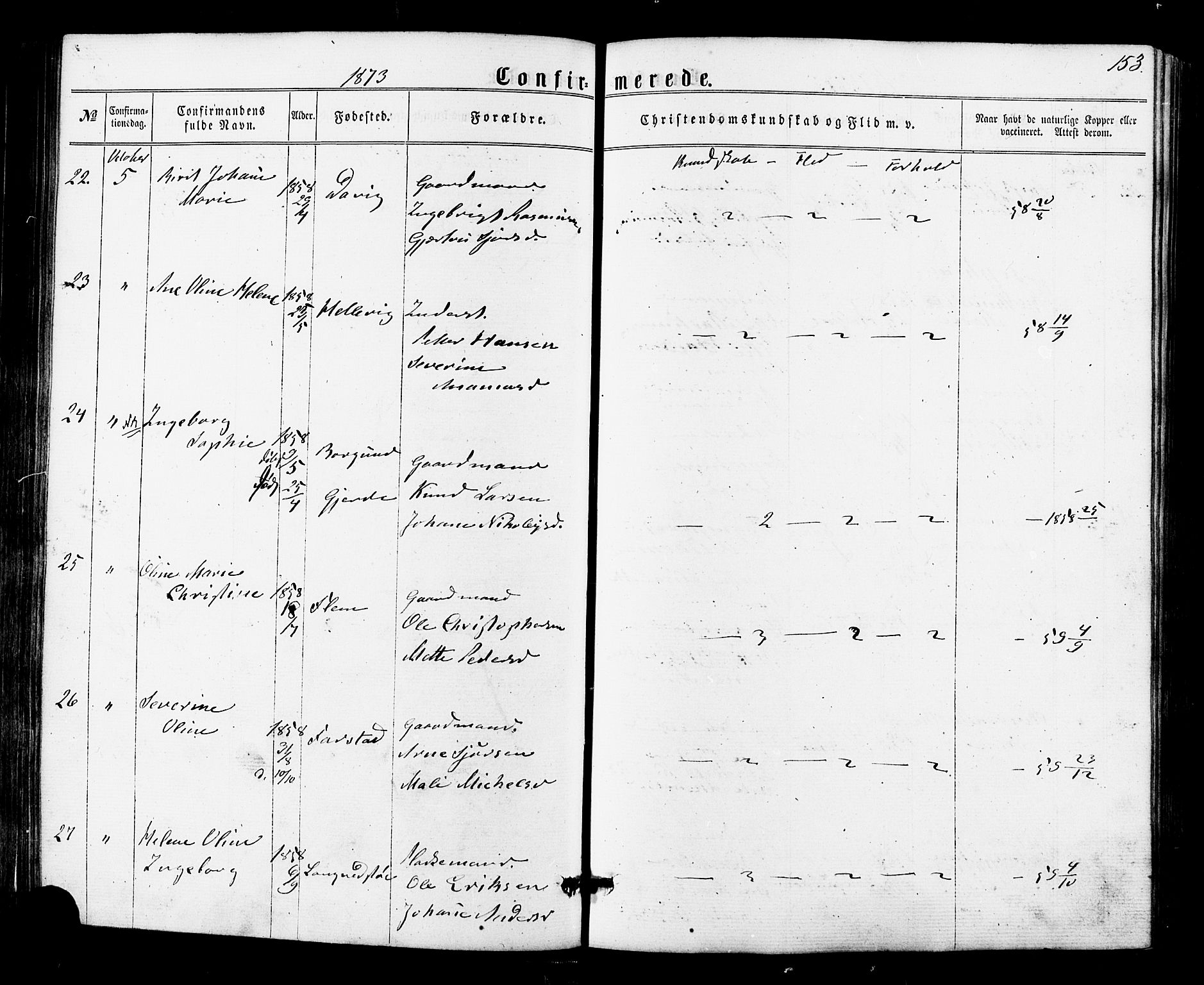 Ministerialprotokoller, klokkerbøker og fødselsregistre - Møre og Romsdal, AV/SAT-A-1454/536/L0498: Parish register (official) no. 536A07, 1862-1875, p. 153