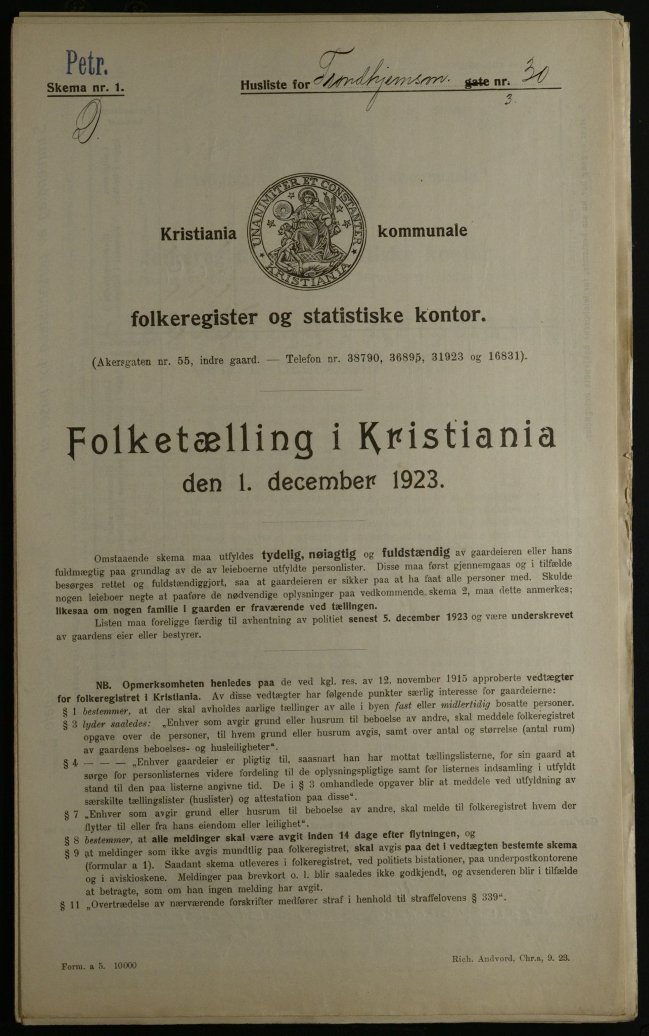 OBA, Municipal Census 1923 for Kristiania, 1923, p. 128416
