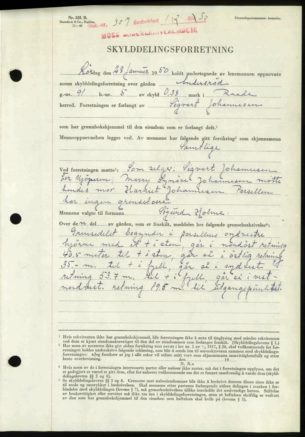 Moss sorenskriveri, SAO/A-10168: Mortgage book no. A25, 1950-1950, Diary no: : 307/1950