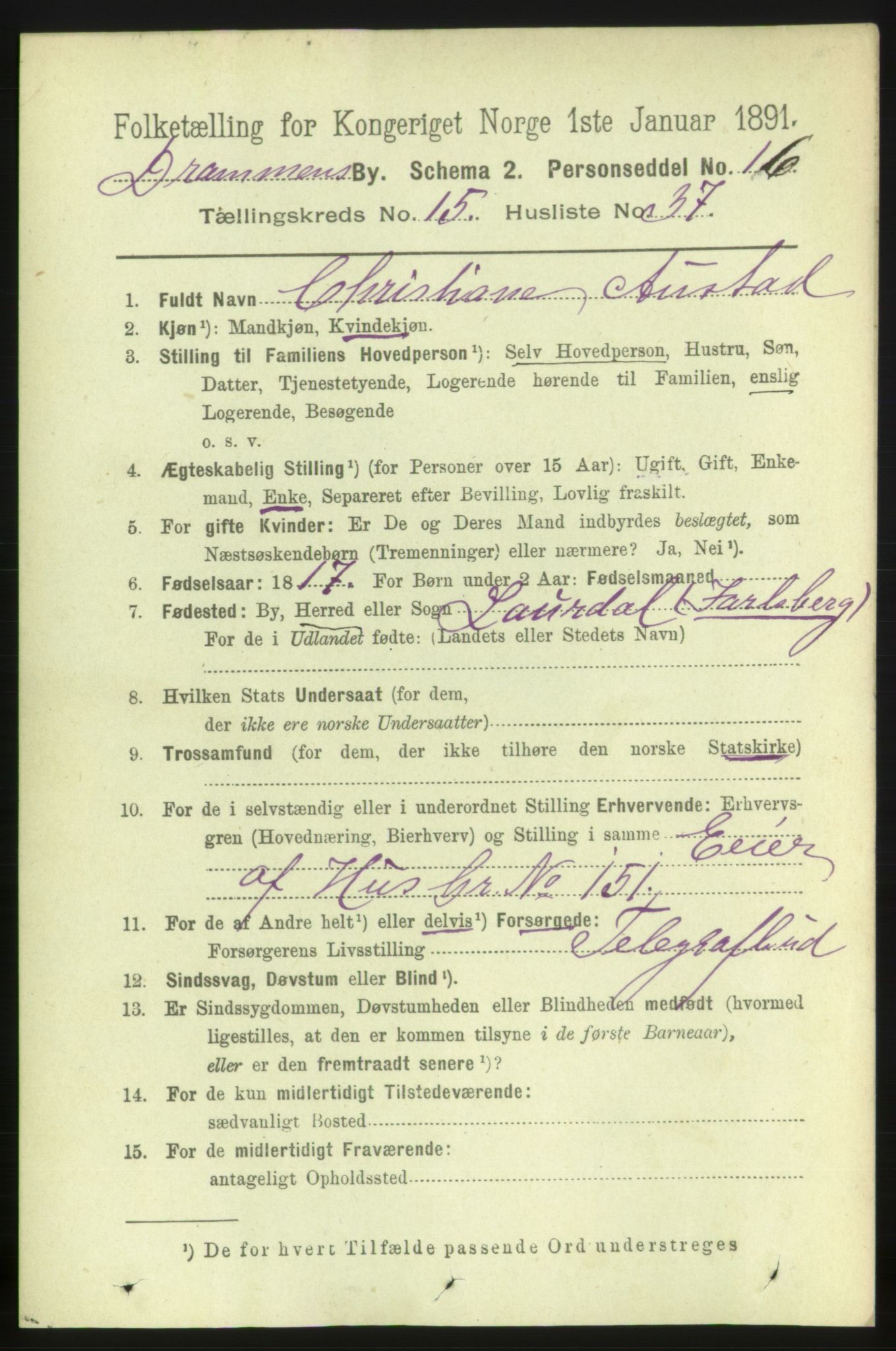 RA, 1891 census for 0602 Drammen, 1891, p. 10928