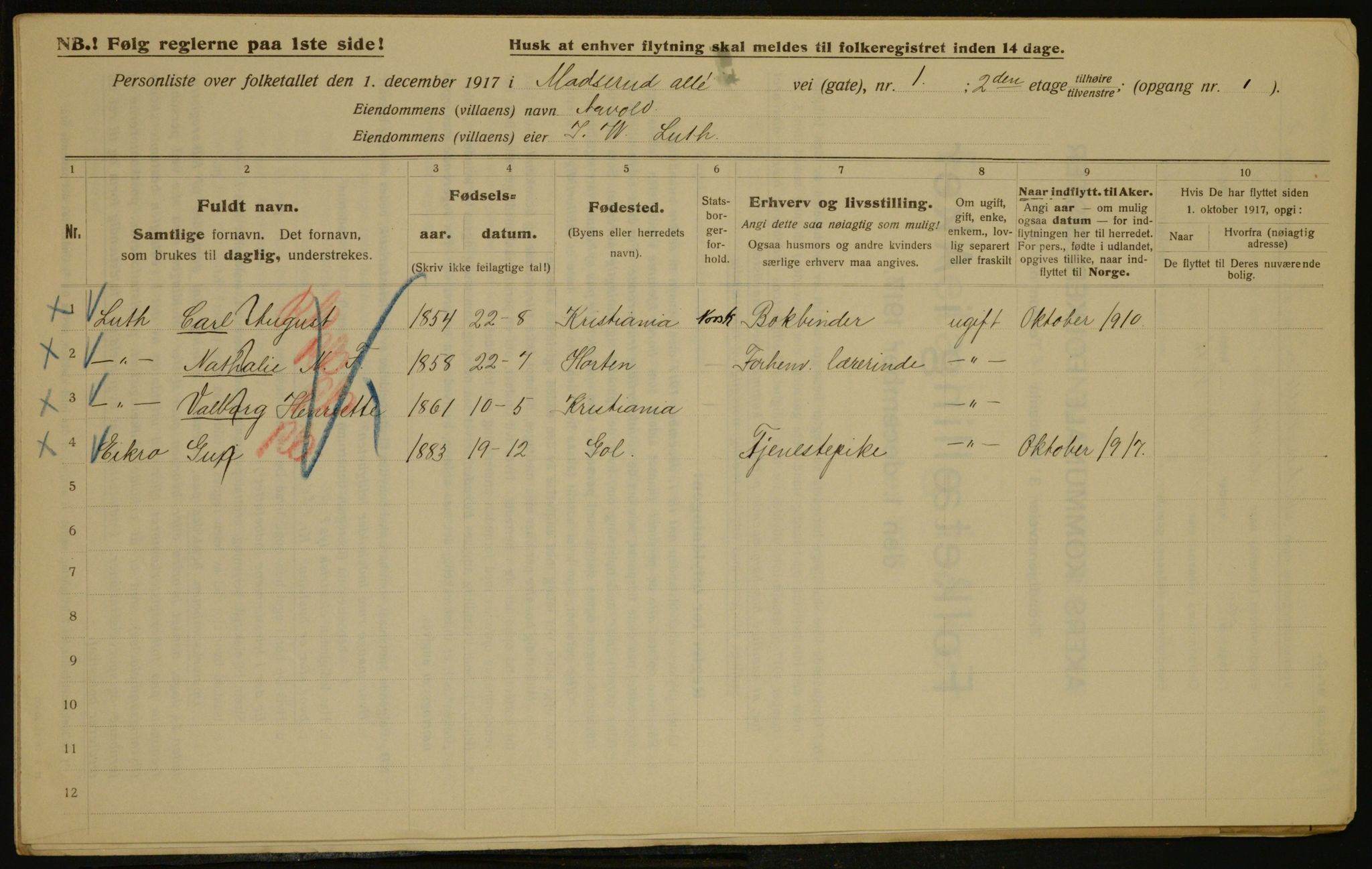 OBA, Municipal Census 1917 for Aker, 1917, p. 5547