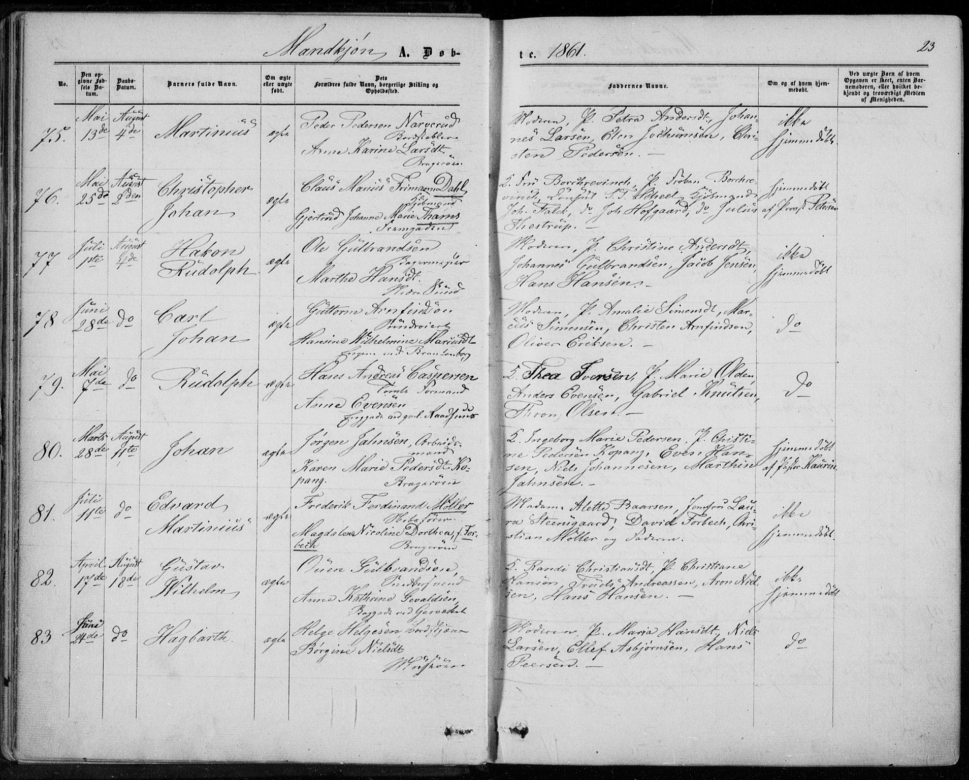 Bragernes kirkebøker, AV/SAKO-A-6/F/Fb/L0003: Parish register (official) no. II 3, 1860-1868, p. 23