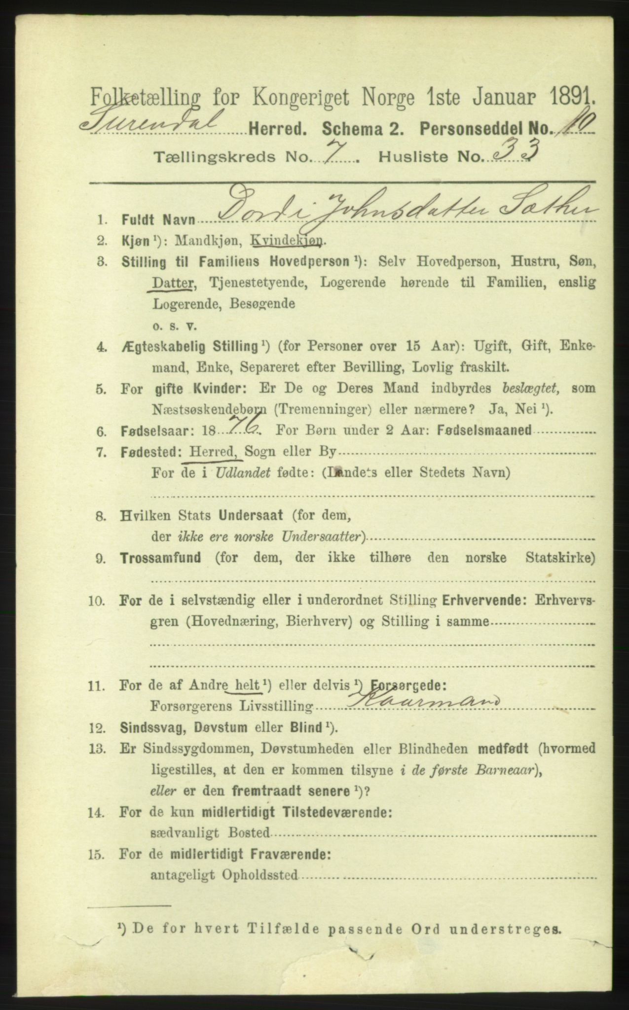 RA, 1891 census for 1566 Surnadal, 1891, p. 2025