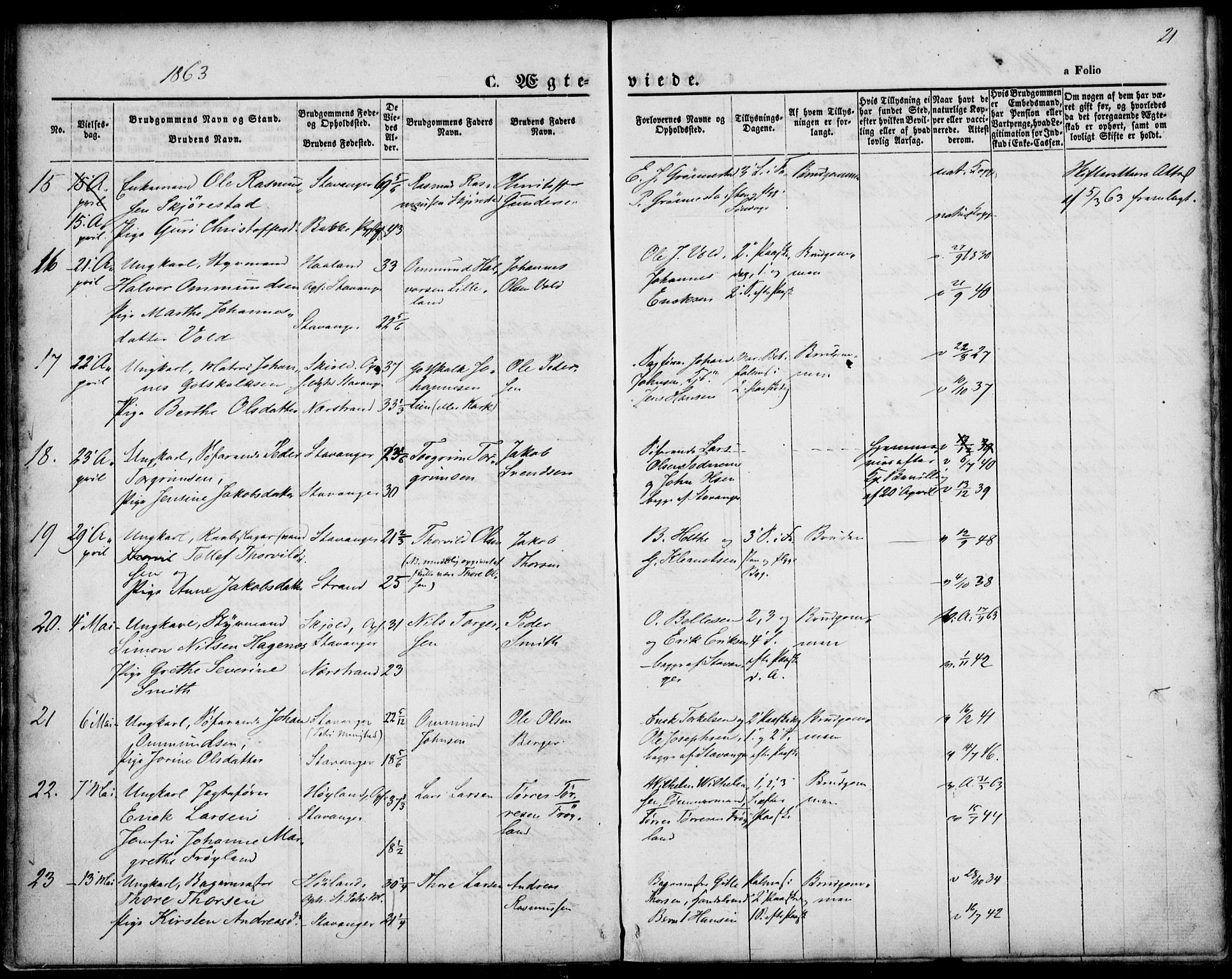 St. Petri sokneprestkontor, SAST/A-101813/001/30/30BA/L0002: Parish register (official) no. A 2, 1861-1869, p. 21