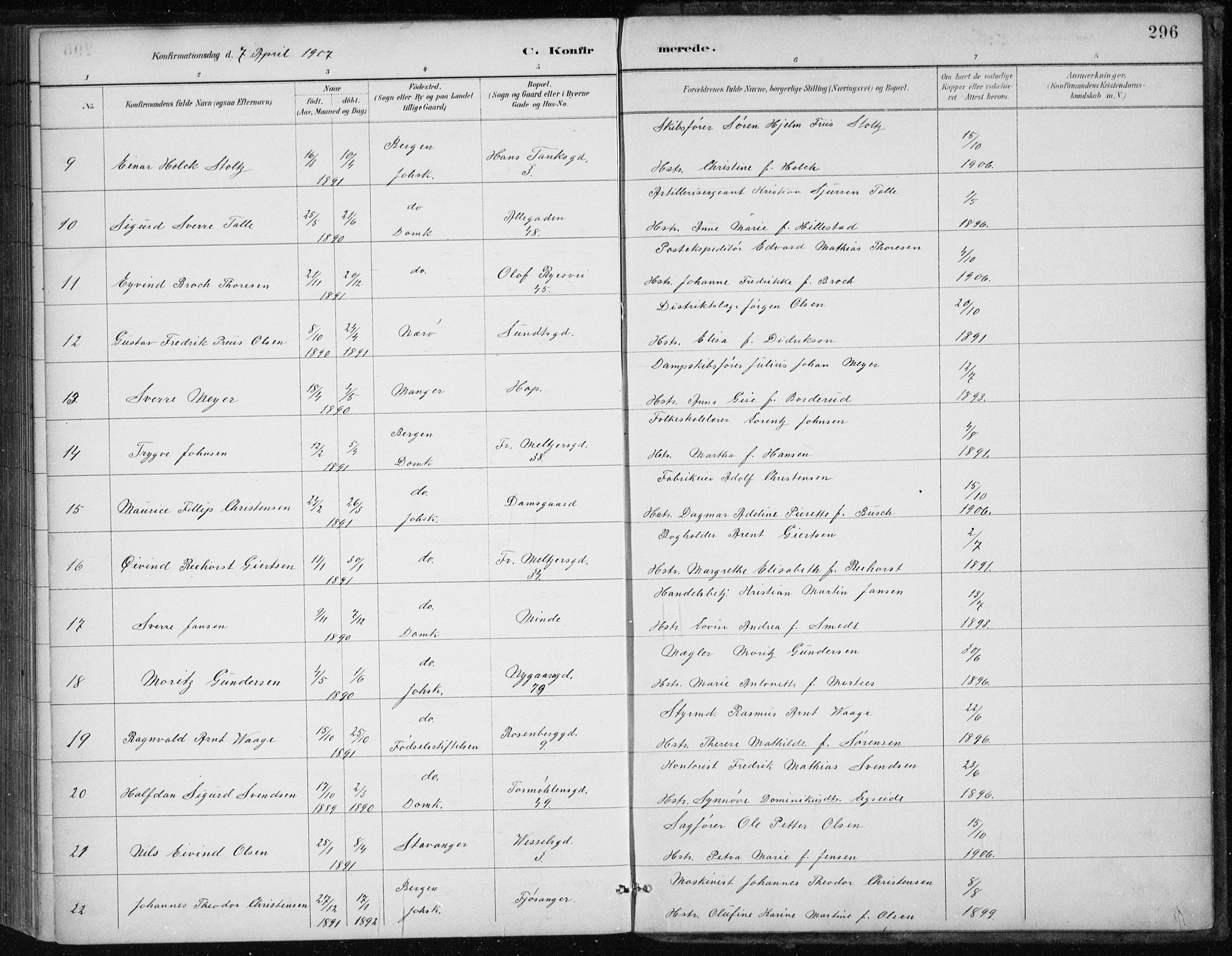 Johanneskirken sokneprestembete, AV/SAB-A-76001/H/Haa/L0008: Parish register (official) no. C 1, 1885-1907, p. 296