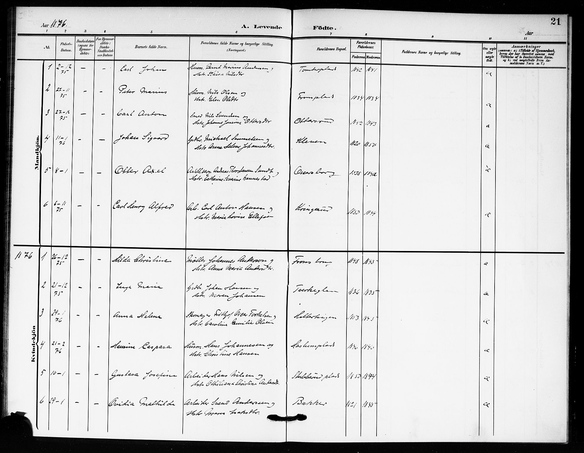 Drøbak prestekontor Kirkebøker, AV/SAO-A-10142a/F/Fc/L0001: Parish register (official) no. III 1, 1871-1900, p. 21